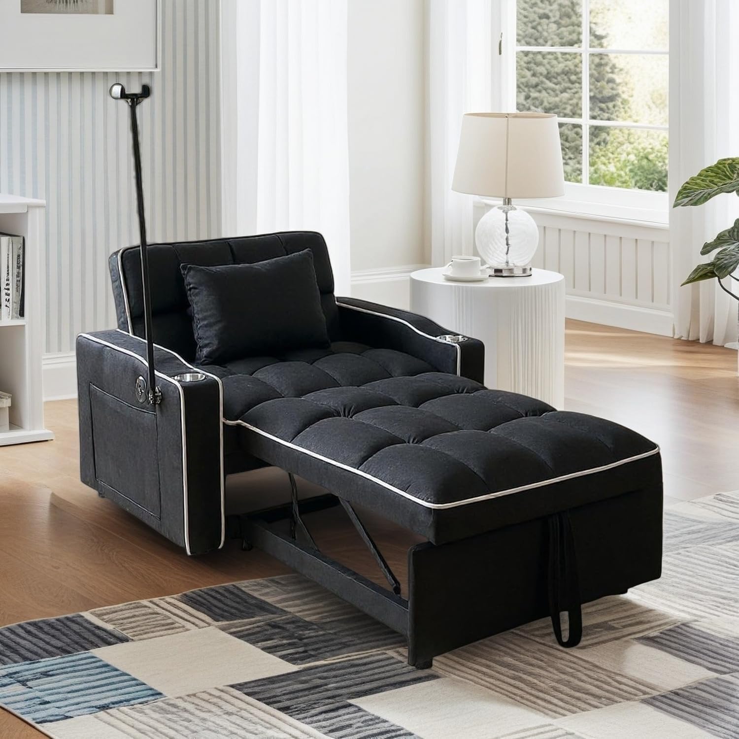 3 in 1 Convertible Sofa Bed, Love Seat Sleeper Bed with Side Pockets, Velvet Fabric Pull Out Couch with Adjustable Backrest for Living Room, Bedroom, Apartment, Purple