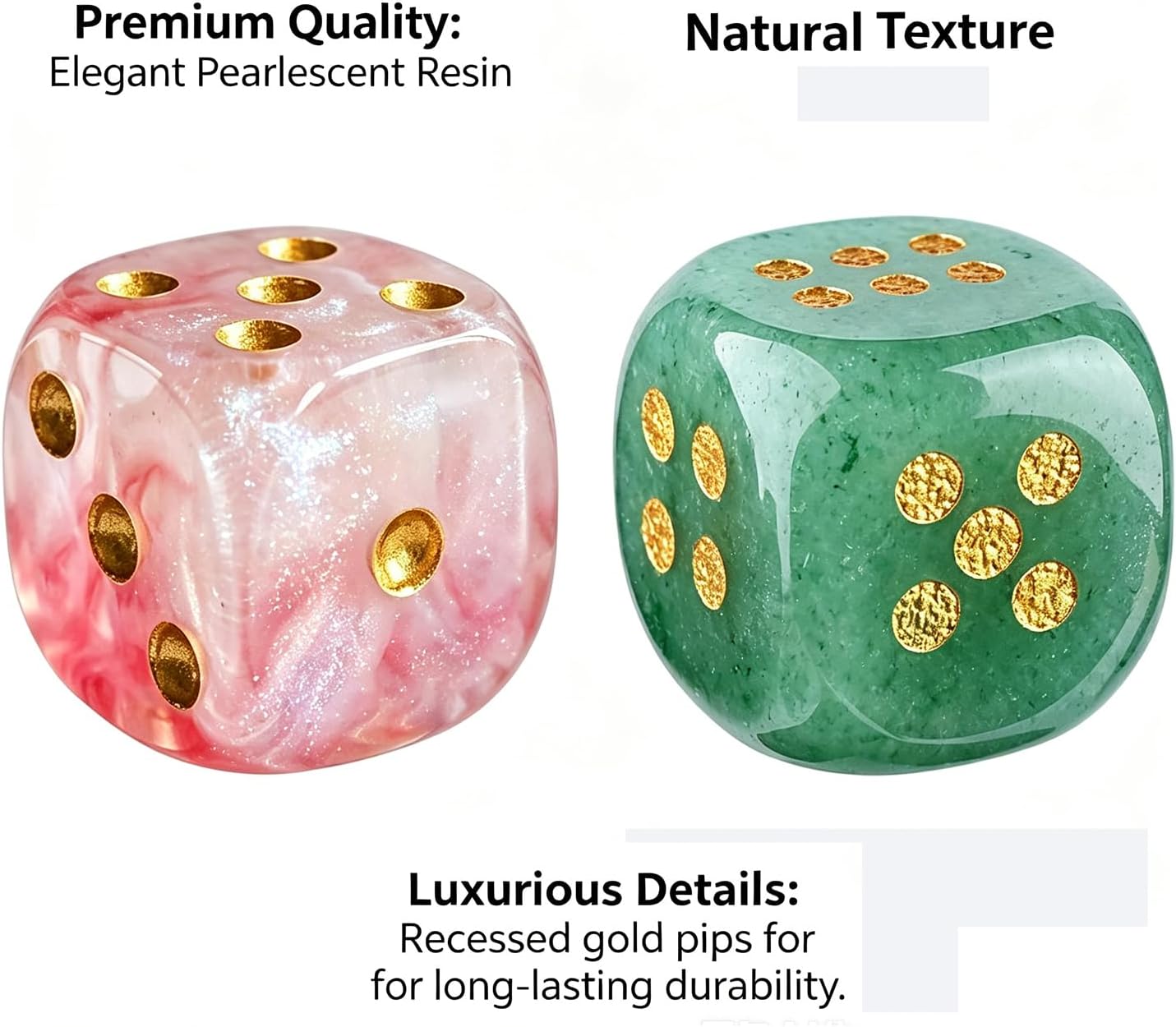 4 Pcs Natural Gemstone Dices Set 15mm Hand Carved Stone Dice and Acrylic Dice Precious Crystal Dice with Gold Pip for Casino Gaming, DIY Crafts and Home Decor