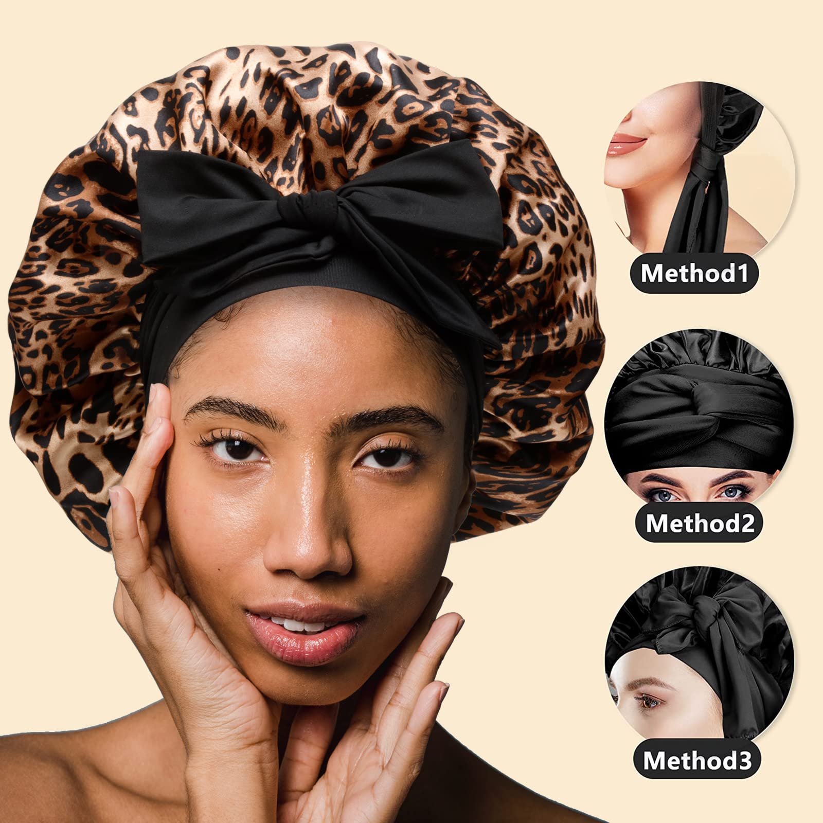 Seidige Satin-Haarhaube, Nachtmütze, Haarabdeckung für schwarze Frauen, Haarpflege mit weichem, dehnbarem Band – Jumbo-Satin-Schlafmütze