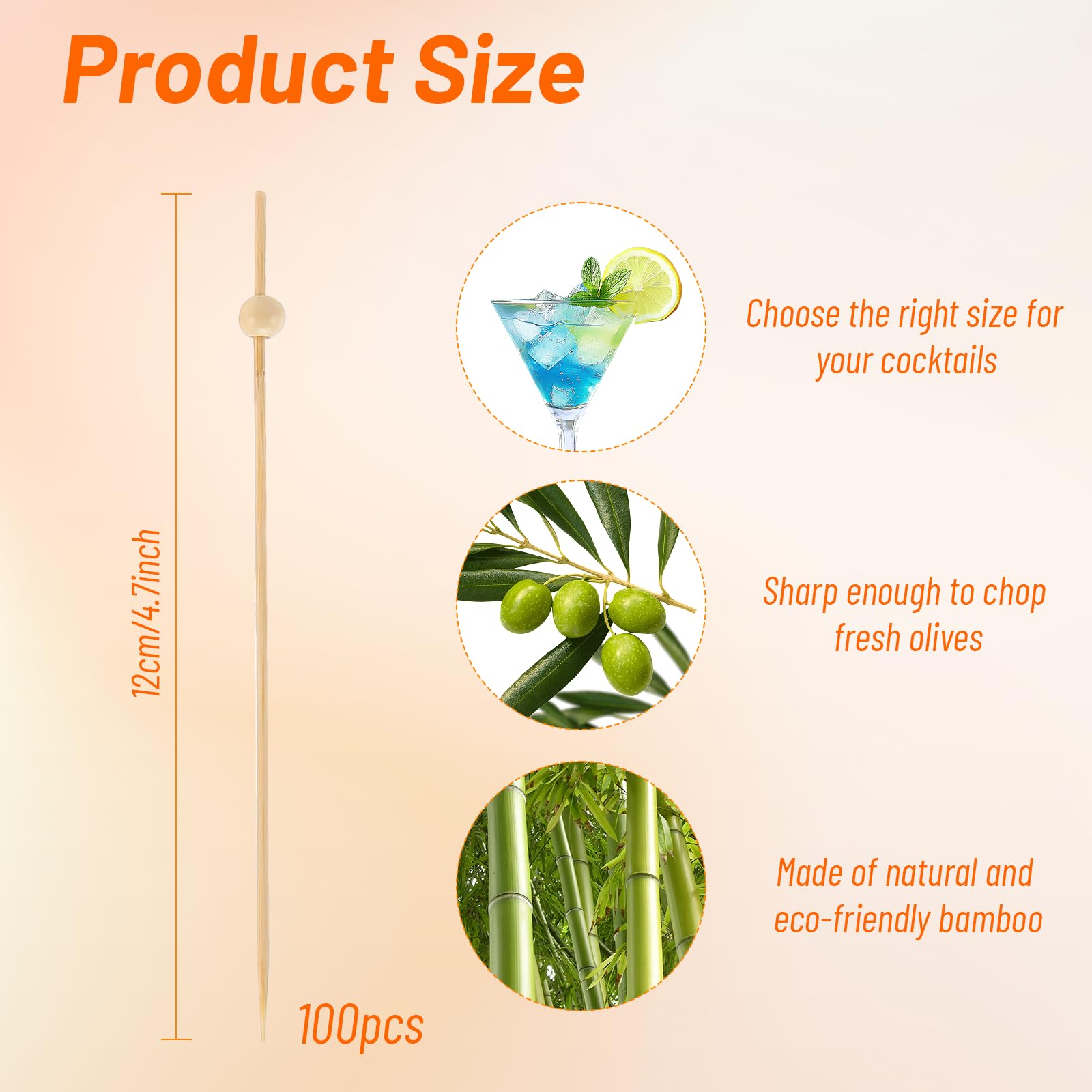 Zikenis 100 Pezzi Stuzzicadenti Cocktail,12cm Bastoncini da Cocktail Legno,Stecchini Per Aperitivo,Stuzzicadenti Decorativi,per Bar,Feste di Carnevale,Feste Decorativi