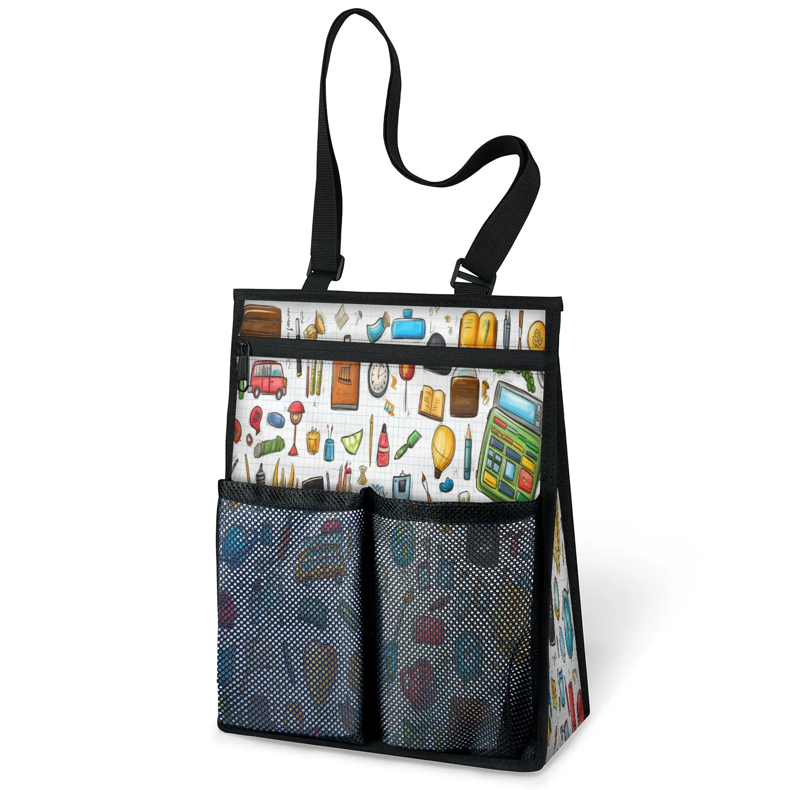 Ourtheme Cartoon Doodles Portable Shower Bag for Travel Gym Camp Beach Tote Shower Caddy Bags Hanging Toiletry Organizer