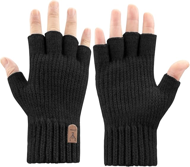 Fingerless Gloves Winter Warm Half Finger Mittens Knited Fleece Thermal Gloves for Men and Women Working Driving Cycling