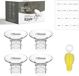 4PCS Flange Insert 19mm for Momcozy M5/M6/M9/S9 Pro/S12 Pro/V1 Pro/Medela/Spectra/Lansinoh/Elvie/Eufy 24mm Flange/Shield, Silicone Flange Sizing Kit of Most Pumps, Reduce 24mm Tunnel Down to Other Size