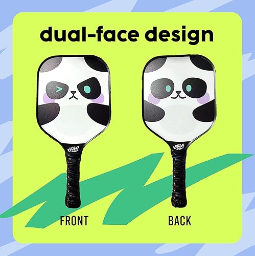 Miniatura 4 de Juego de 2 paletas de pickleball para niños, palas de panda y rana con 2 bolas, ligeras, fibra de vidrio, mejor control, raqueta para principiantes,