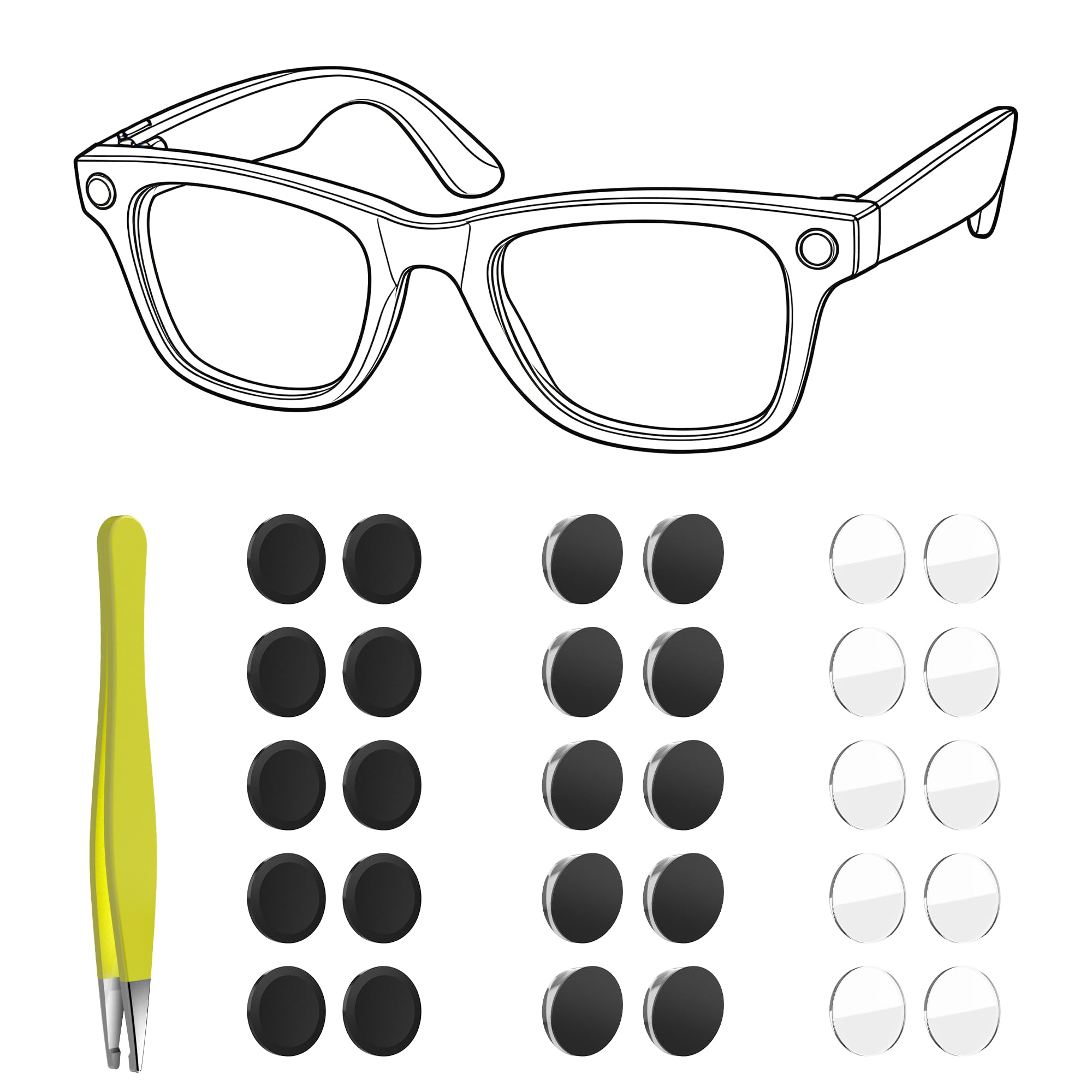 HiBloks Light Blocking Set for Ray-Ban Meta Wayfarer/Skyler/Headliner Gen 2 & Oakley Meta HSTN, Come with 10Pcs LED Blocking Stickers, 10Pcs Lens Protective Stickers, 10Pcs Lens Shade Stickers
