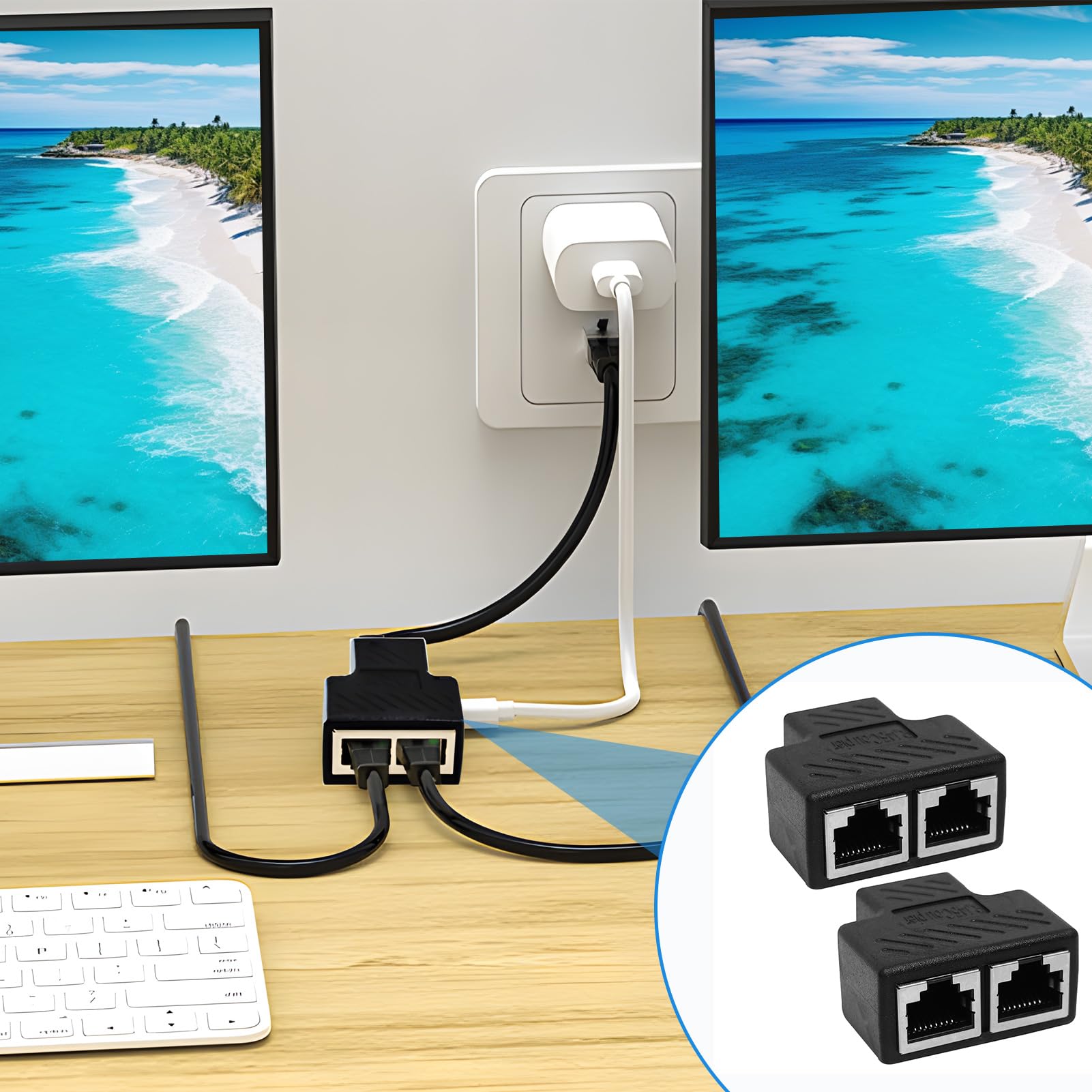 Adattatore RJ45 1 A 2 – Sdoppiatore Ethernet Femmina-femmina – Nero