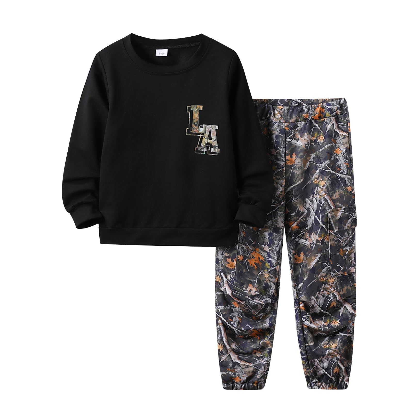 Boy Clothes Plant Camouflage Pants LA Letter Print Top Sweatsuit Fall Boys Outfits Set