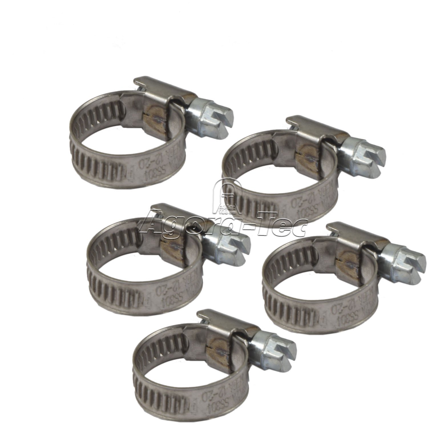 Agora-Tec Lot de 5 colliers de serrage en acier inoxydable W4 pour tuyau 1/2