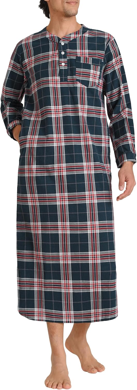 Latuza Men's Long Nightgown Cotton Flannel Nightshirts for Sleeping