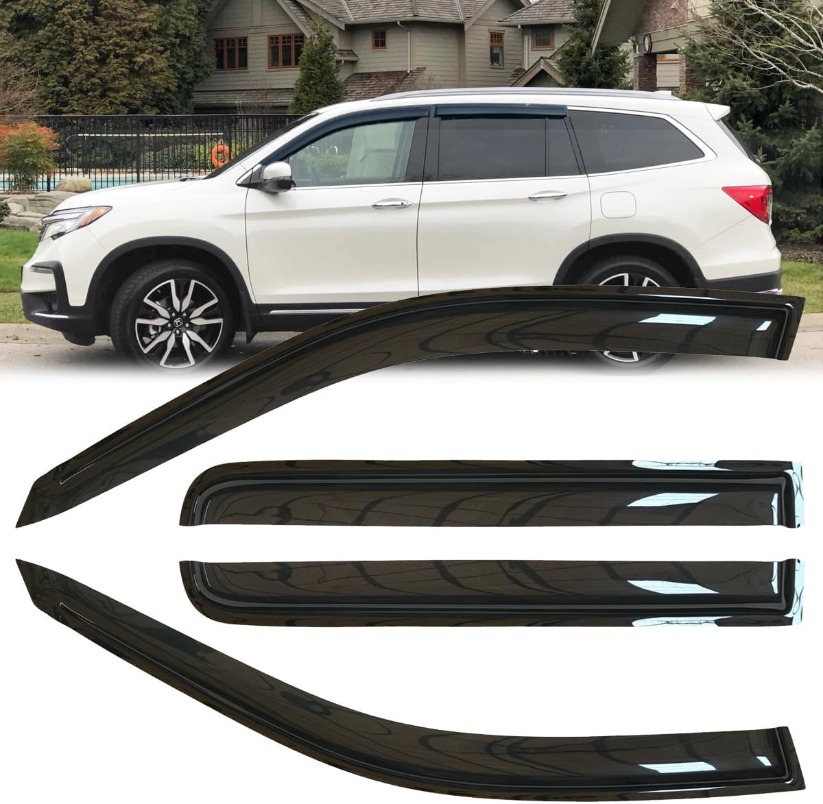 4pcs Original Shatterproof Rainproof Side Window Wind Deflectors for 2016-2022 Honda Pilot(Excludes Touring Models),Rain Guards,Nice Looking Window Visors for Cars,Vent Deflector 94557