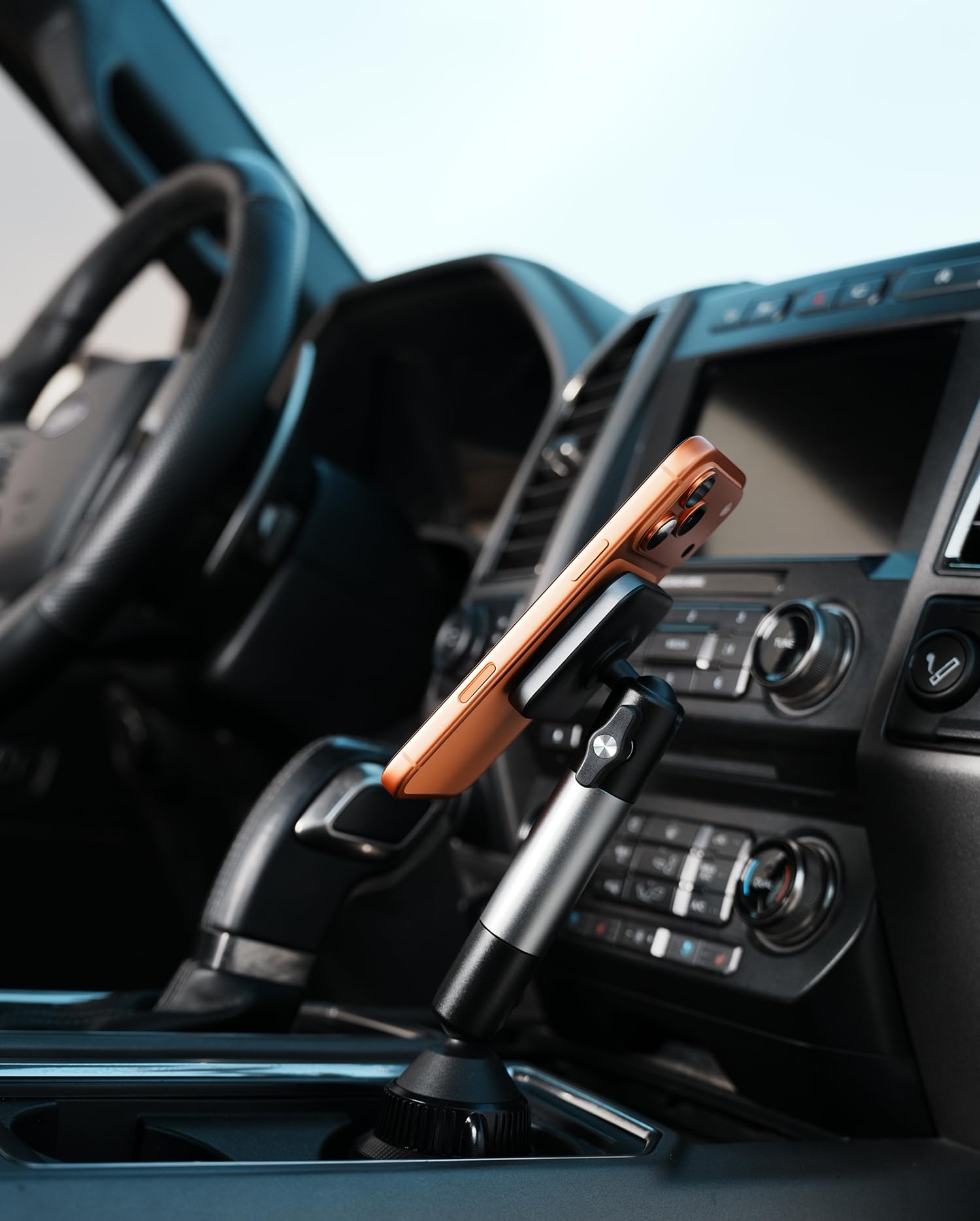 APPS2Car Soporte magnético resistente para teléfono | Brazo de aluminio | Imanes N55 de doble anillo | Se adapta a portavasos de 3 a 4 pulgadas, rótula de 20 mm | Compatible con MagSafe iPhone