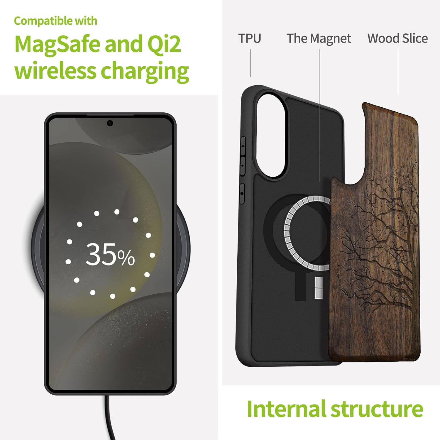 Carveit Magnetic Wooden Case for Samsung Galaxy S25 Edge Case 2025, TPU Shockproof Cover & Wood Artisan Engraved, Compatible with MagSafe Wireless Chargers (Eternal Tree) Walnut