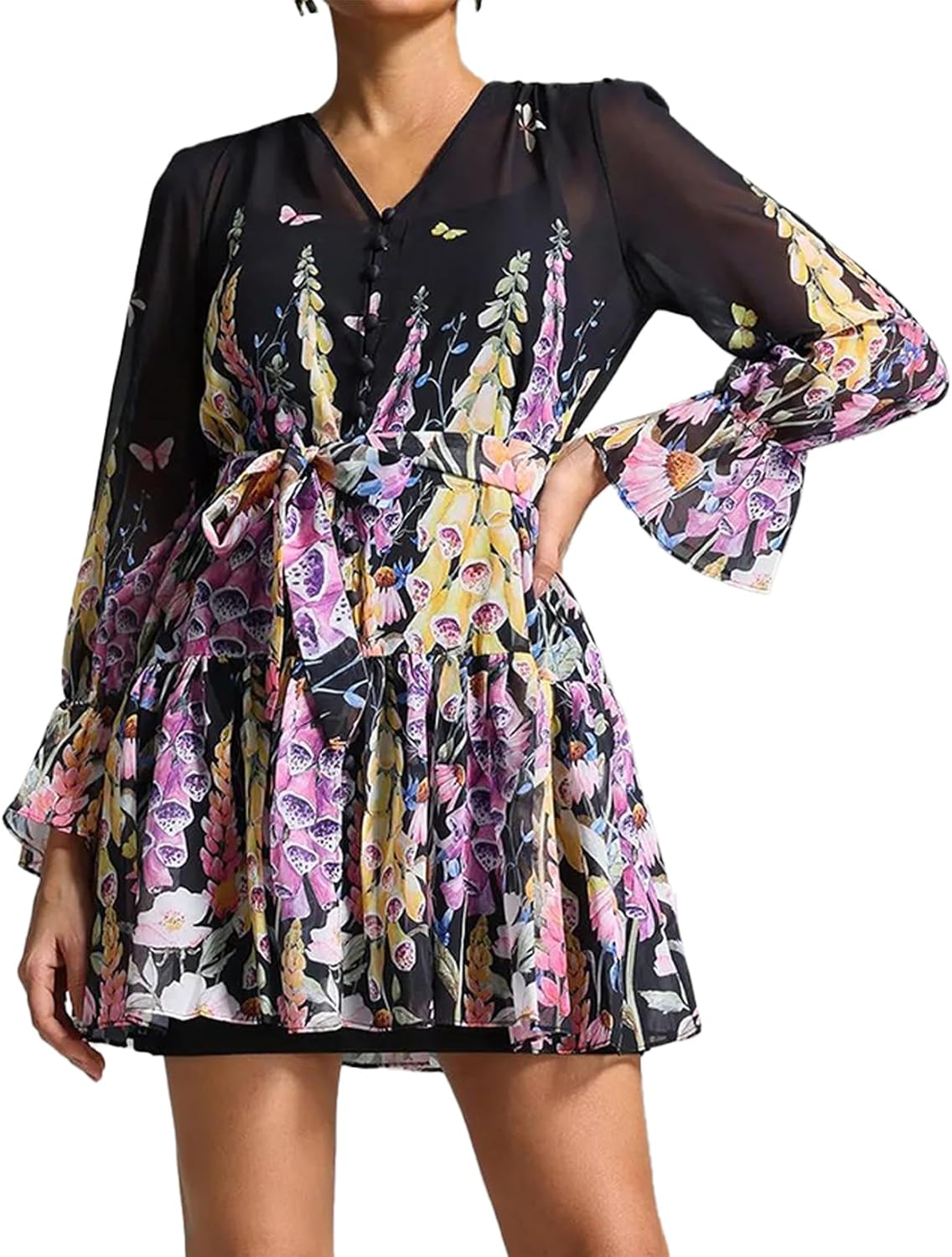 BELLA BARNETT Black Wrap Dress Mini Long Sleeve Jamaica | Ubuy