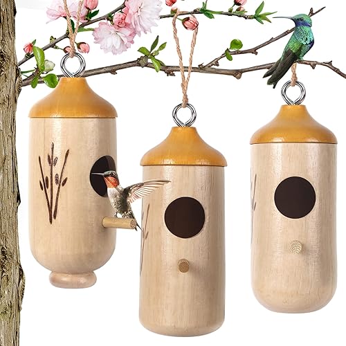 Miniatura 1 de Lotmusic - Casa de colibríes para colgar al aire libre 3 piezas con cuerdas de cáñamo Tipo ABC