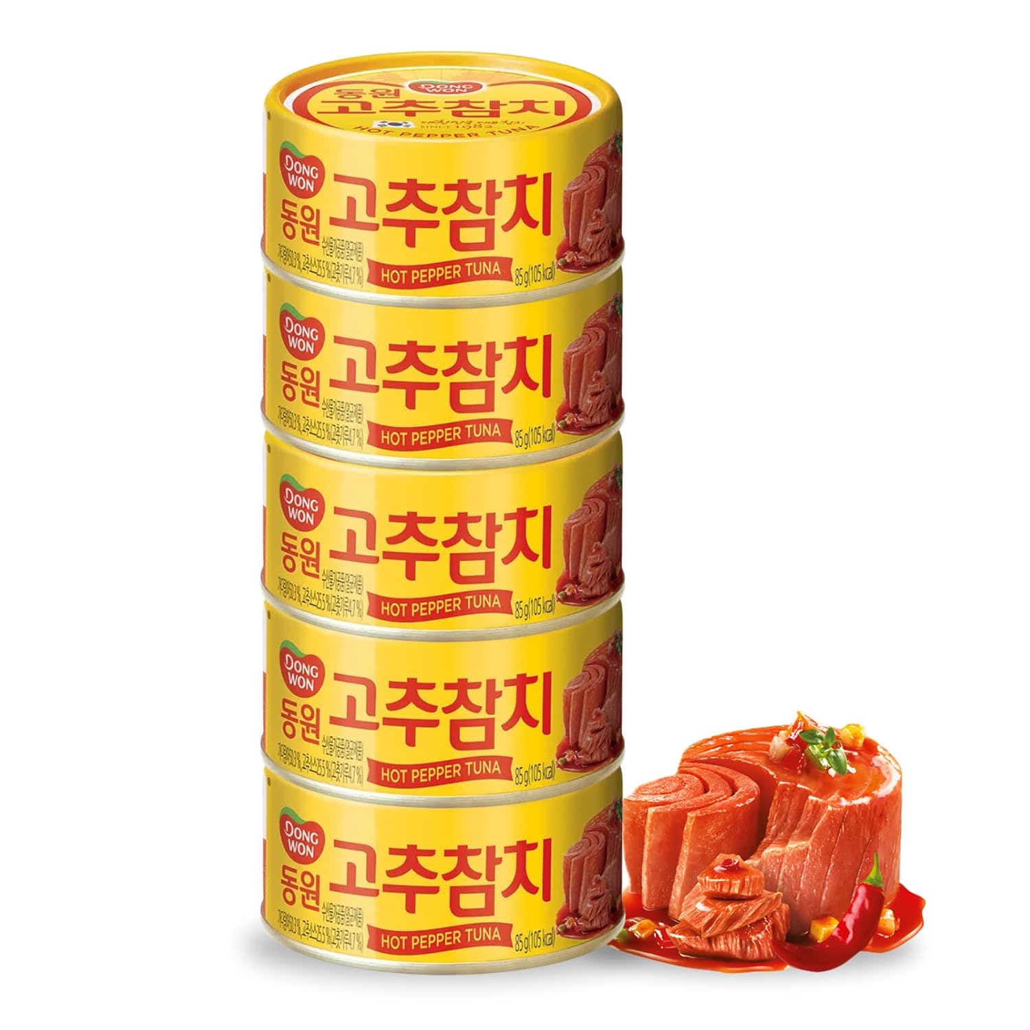 Korean Tuna Can With Hot Pepper Sauce 85g x 5 - Canned Food - Spicy Korean Red Pepper Tuna 고추참치 - Versatile Canned Meat - Ready-to-Eat for Rice, Ramen, Side Dishes