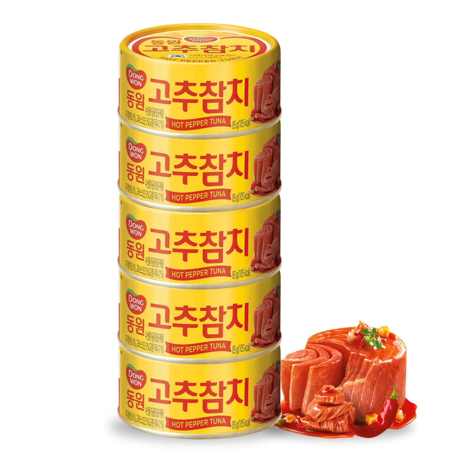 Korean Tuna Can With Hot Pepper Sauce 85g x 5 - Canned Food - Spicy Korean Red Pepper Tuna 고추참치 - Versatile Canned Meat - Ready-to-Eat for Rice, Ramen, Side Dishes