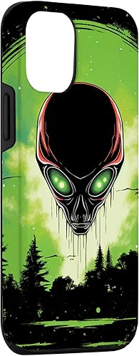 Vista 6 de iPhone 14 Pro Max Cute Green Alien Head UFO Space Face Alien Case