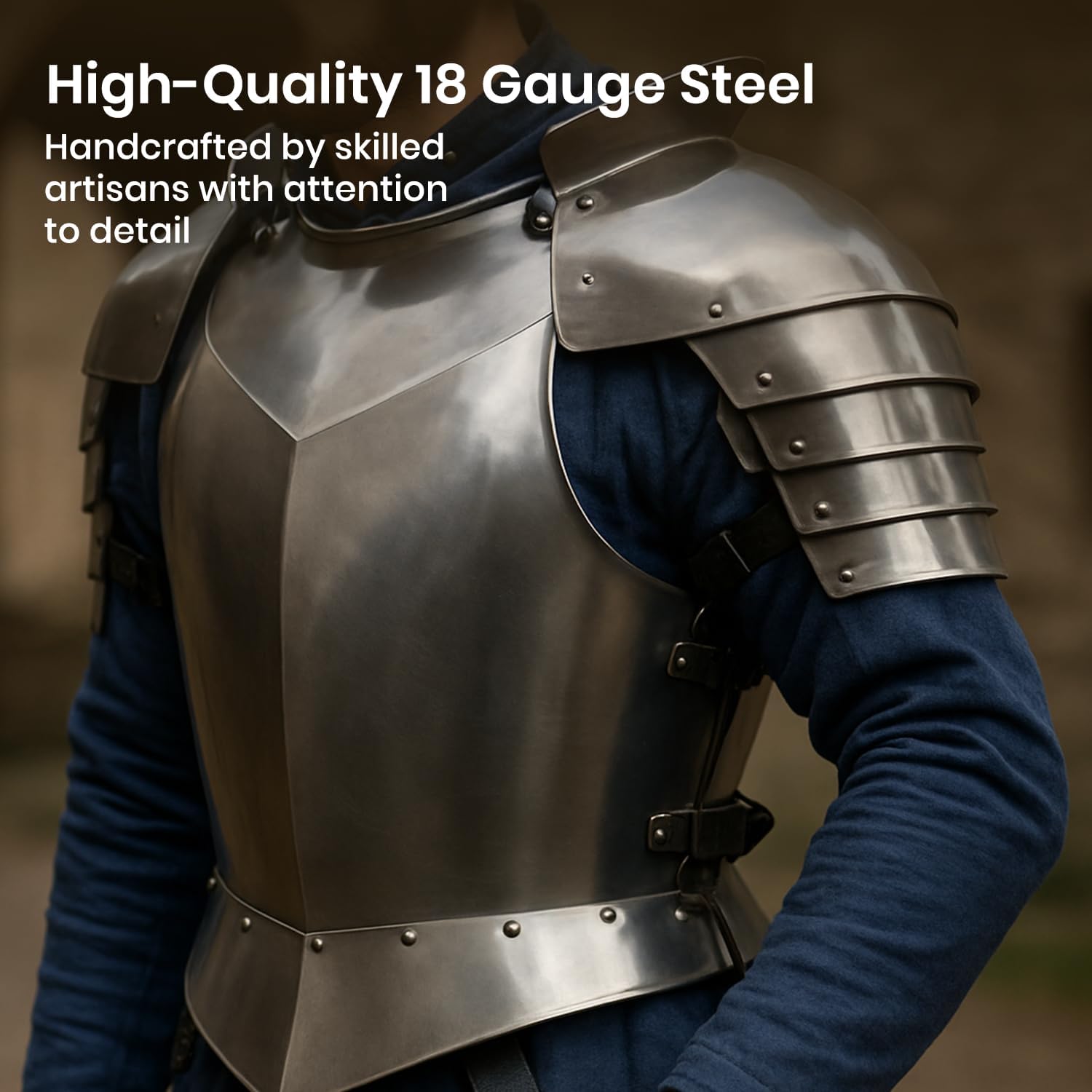 NauticalMart Medieval Times Shoulder Guard Steel Breastplate Historical Reenactments LARP Cosplay Role Play Body Armor Halloween Costume Completely Handmade