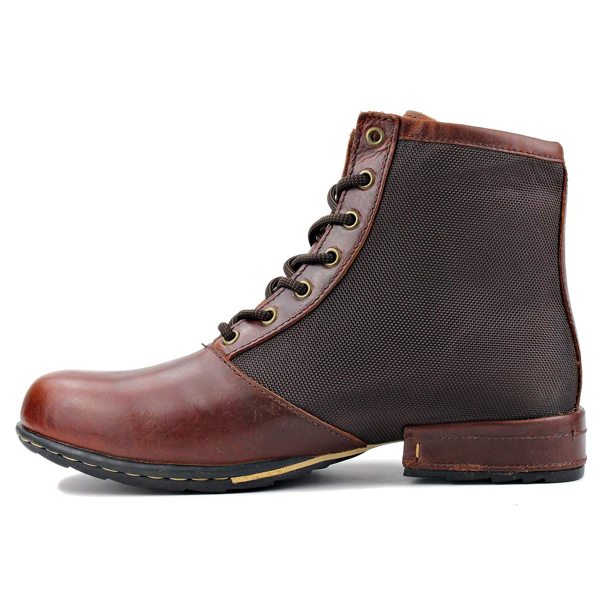 OSSTONE Botas para Moto Botines Hombre de Invierno Piel Zapatos Negras Vestir Nieve Piel Forradas Calientes Planas Combate Militares Cremallera Boots OS-5008-2