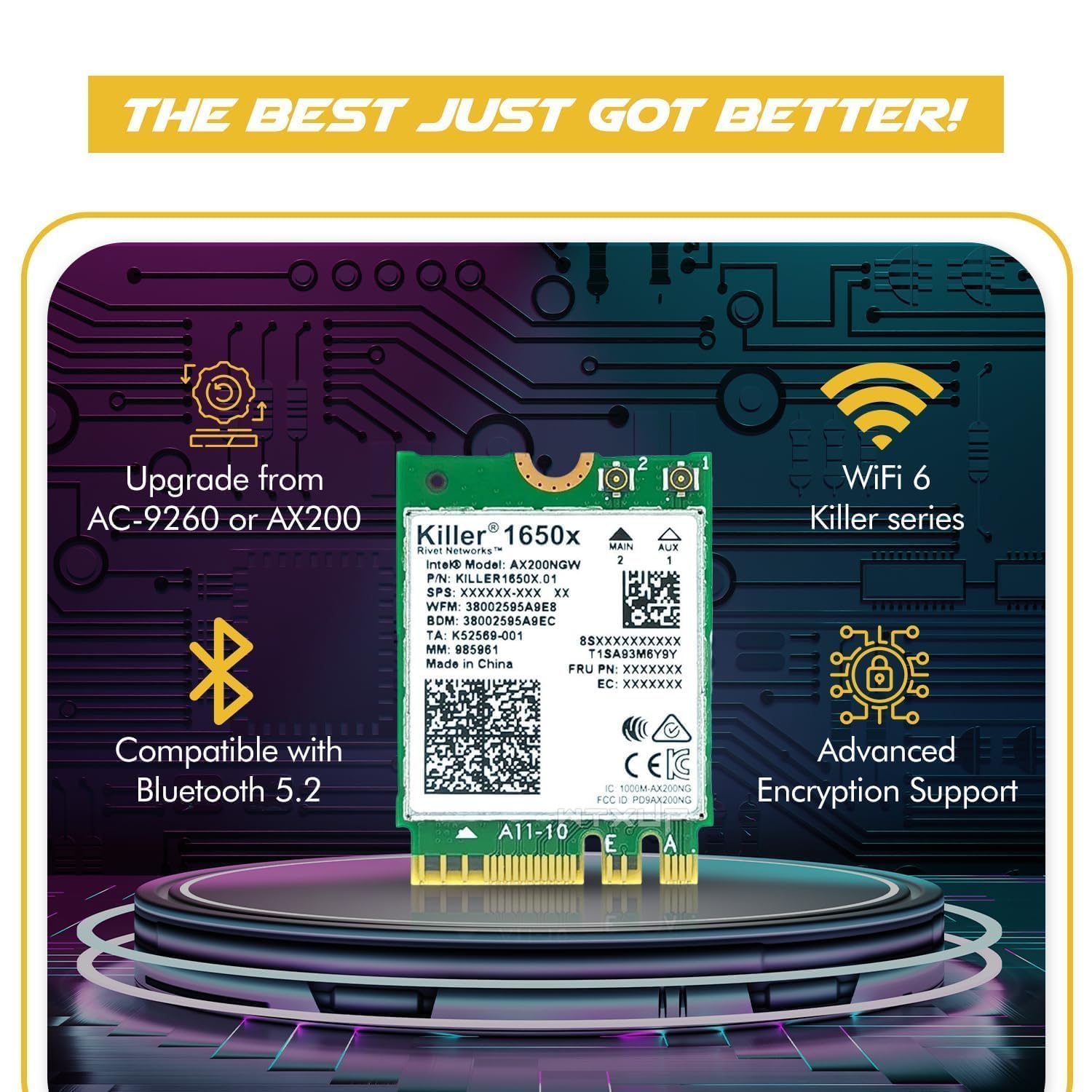 AX1650x Killer Series WiFi 6 Upgrade | Gaming WiFi Adapter | M.2 WiFi Card for PC | 2.4 Gbps WiFi for PC | Supports Bluetooth 5.2 & Intel, AMD, Windows 10+, Linux (AX1650x)