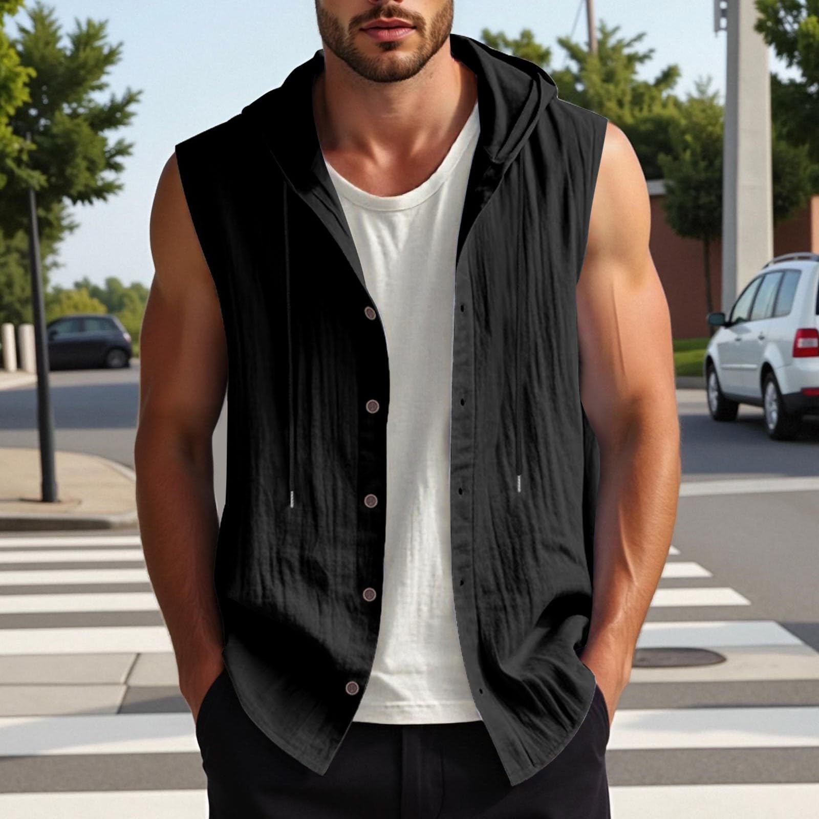 Gilet in Lino da Uomo, Senza Maniche Giacca Gilet Estivo da Uomo retrò Casual Piatto Gilet in Lino Solido Slim Fit alla Moda Scollo a V per Matrimoni E Feste Gilet Estivo Uomo Panciotto Vintage