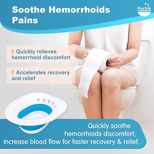 Miniatura 2 de Pochik Bañera de sentarse, baño de asiento para hemorroides, baño de asiento para asiento de inodoro, cuidado posparto, kit de baño para mujeres,
