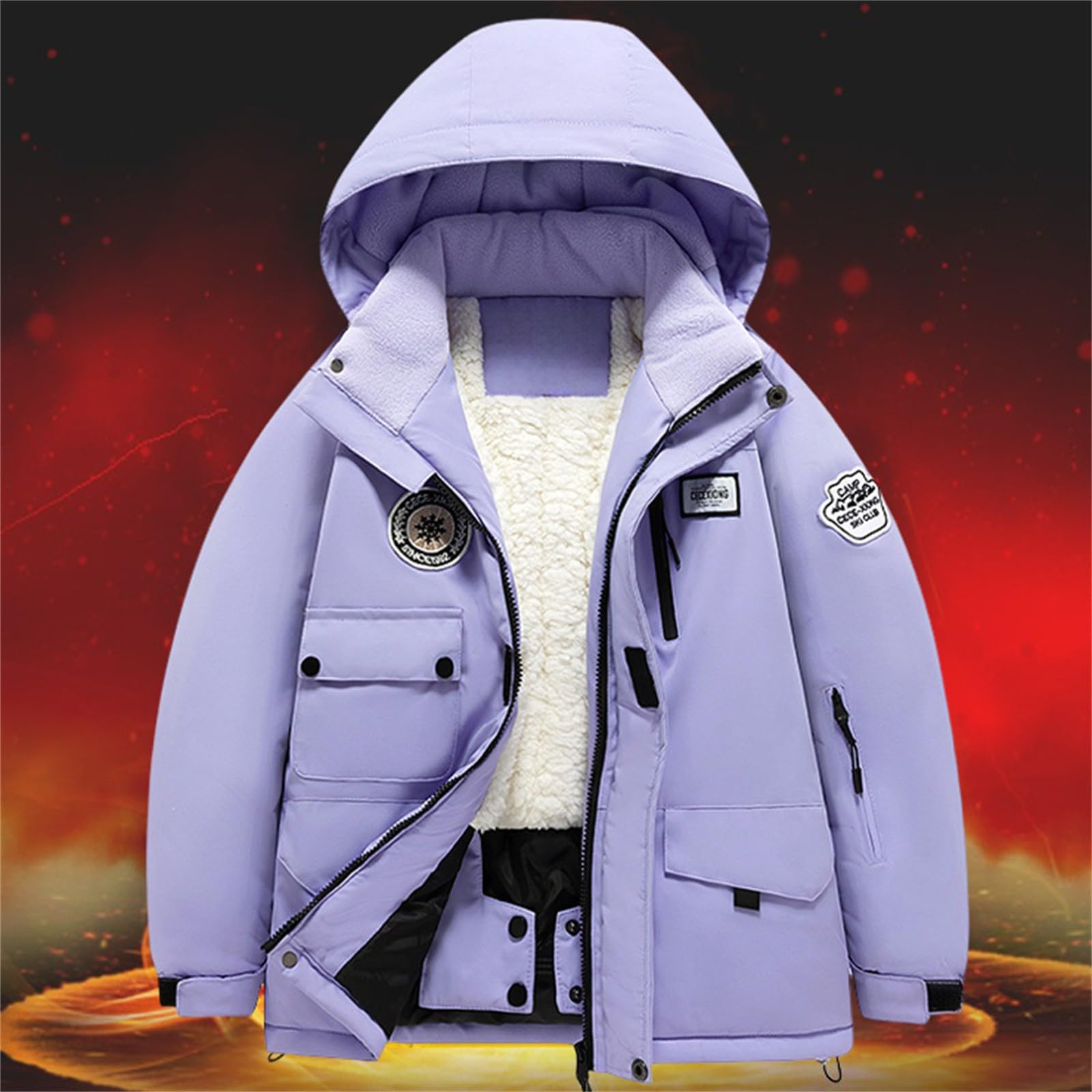 Kinder Skianzug mit Kaputze Schneeanzug Mädchen Junge Verdickte Fleecegefüttert Skijacke + Skihose 2tlg Wasserdicht Winddicht Skianzüge Daunenjacket Skihosen