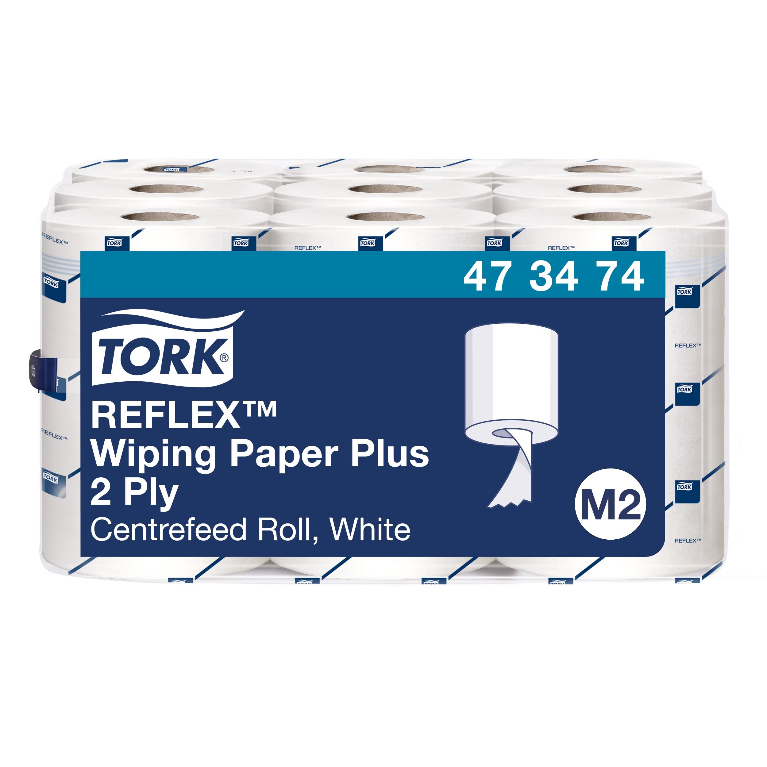 Tork473474 Reflex Wiping Paper Plus / 2 Ply Absorbent Advanced Paper Roll Suitable for Tork M3 Centrefeed Reflex Mini Roll System / White / 9 x 67m / Ø 12.7cmThe Forest Stewardship Council