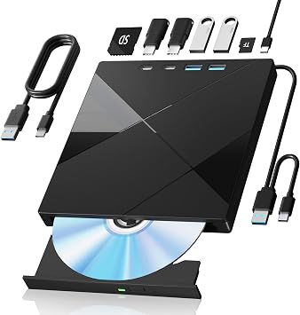 Wbacon 7 in 1 External CD/DVD Drive for Laptop, USB 3.0 External DVD Drive