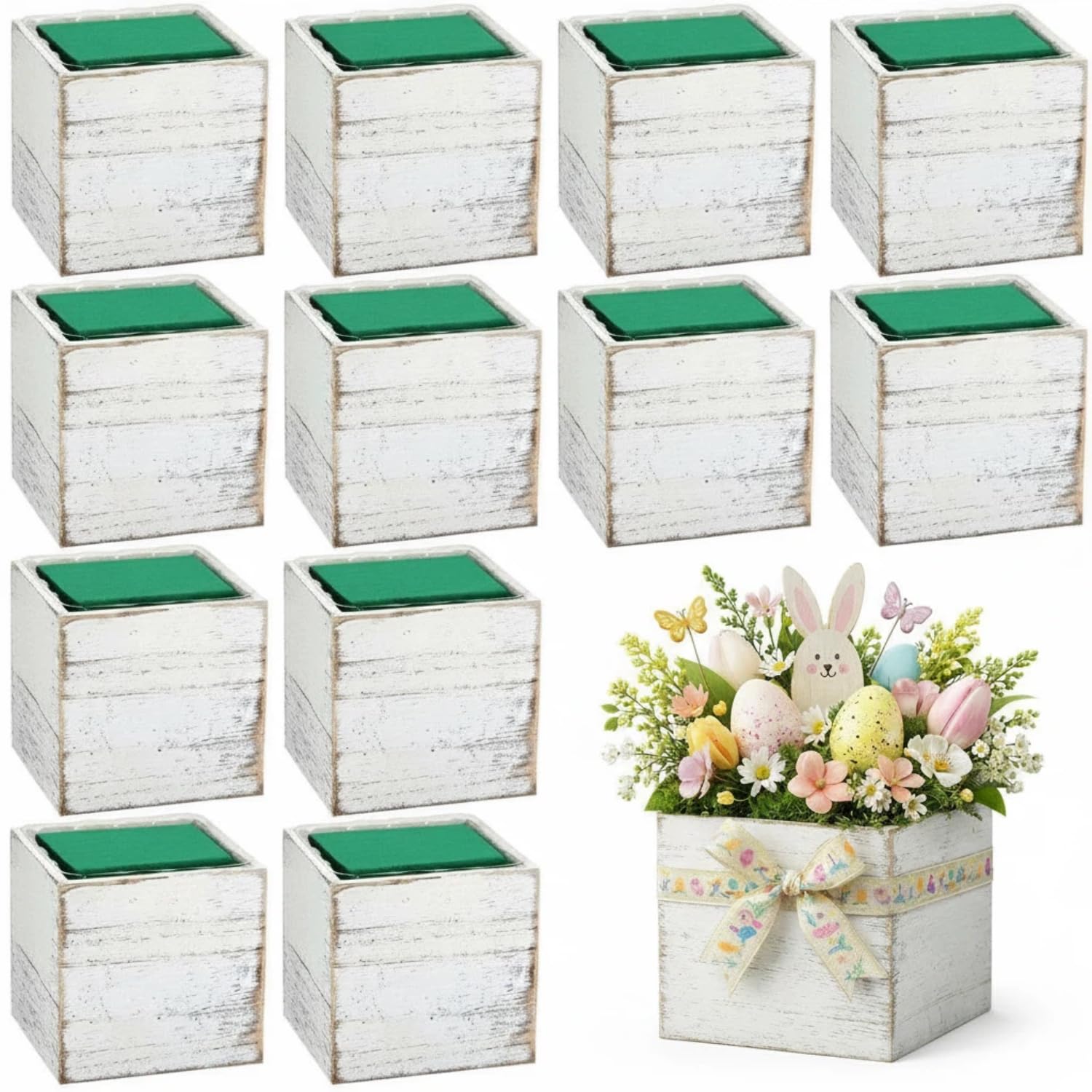 Jardinières carrées en bois blanc avec mousse florale pour pot de fleurs et jardin