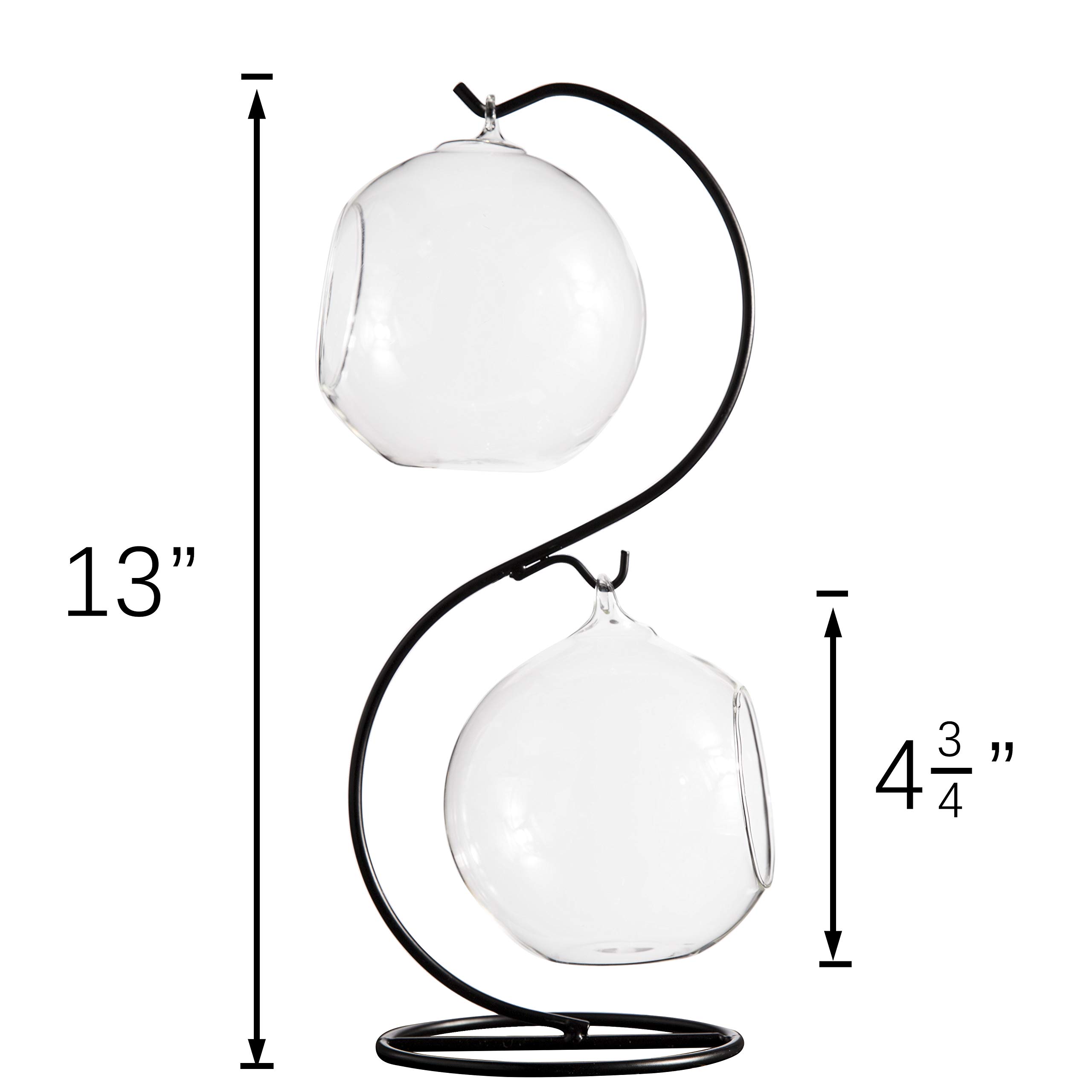 Mkono Clear Glass Vase Hanging Plant Terrarium with Black Metal Stand