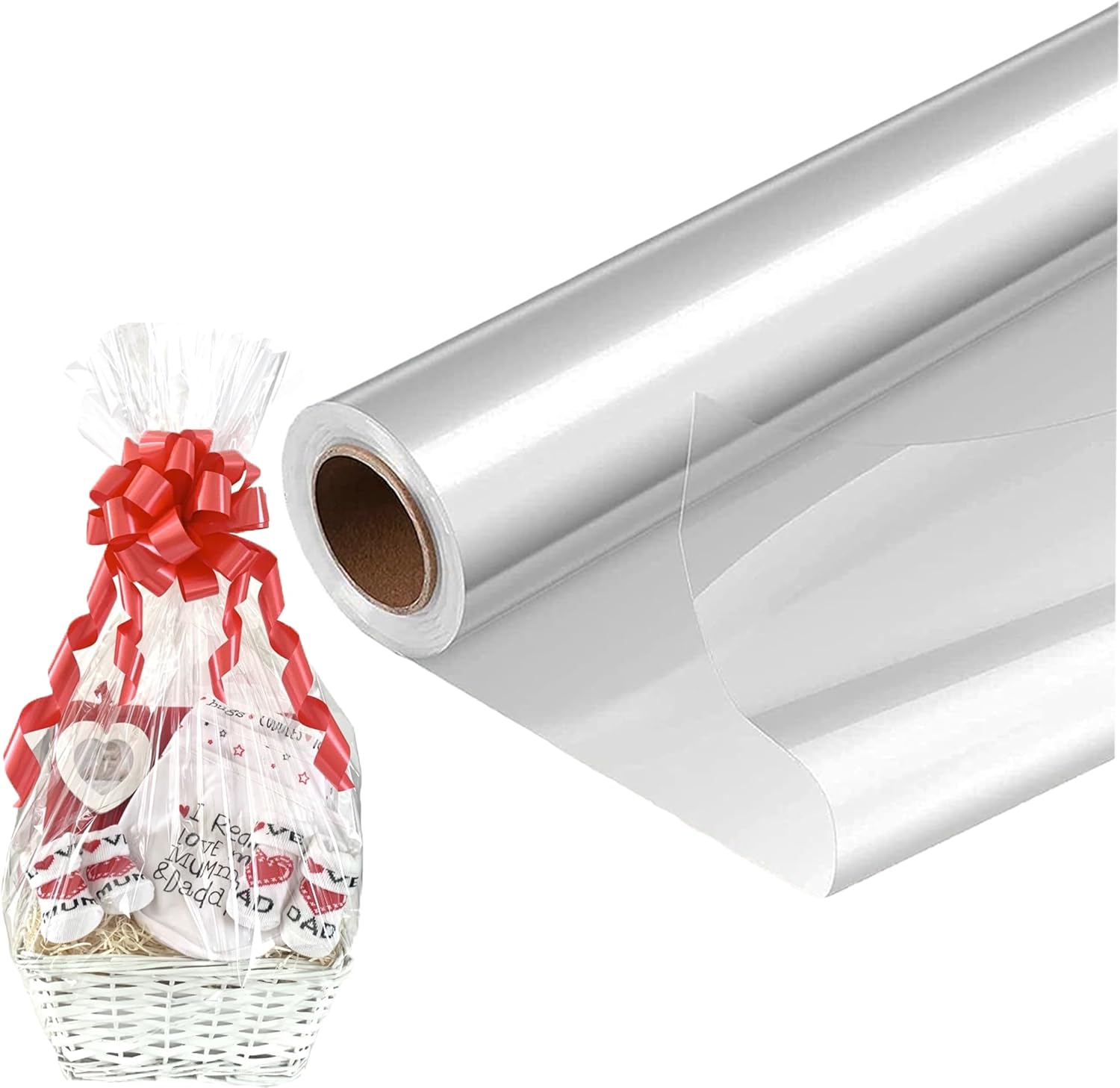 Spurly Clear Transparent Cellophane Wrap for Hampers 40cm x 30m Roll