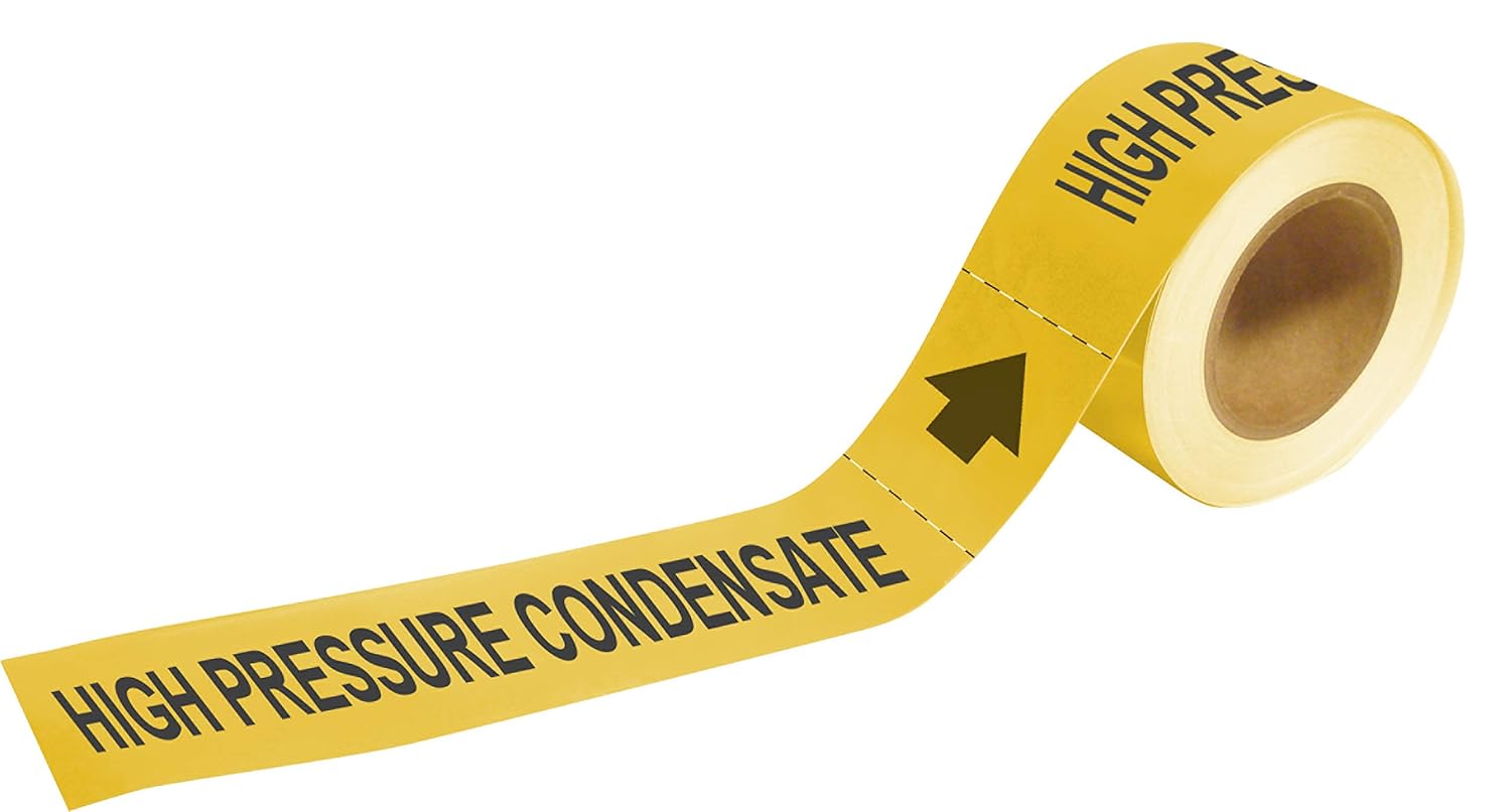 Brady 73899 Economy Pipe Markers-To-Go, B-736, 2" Height X 12" Width, Black On Yellow Self-Sticking - Plastic Film, Legend "High Pressure Condensate" (Pack of 25)