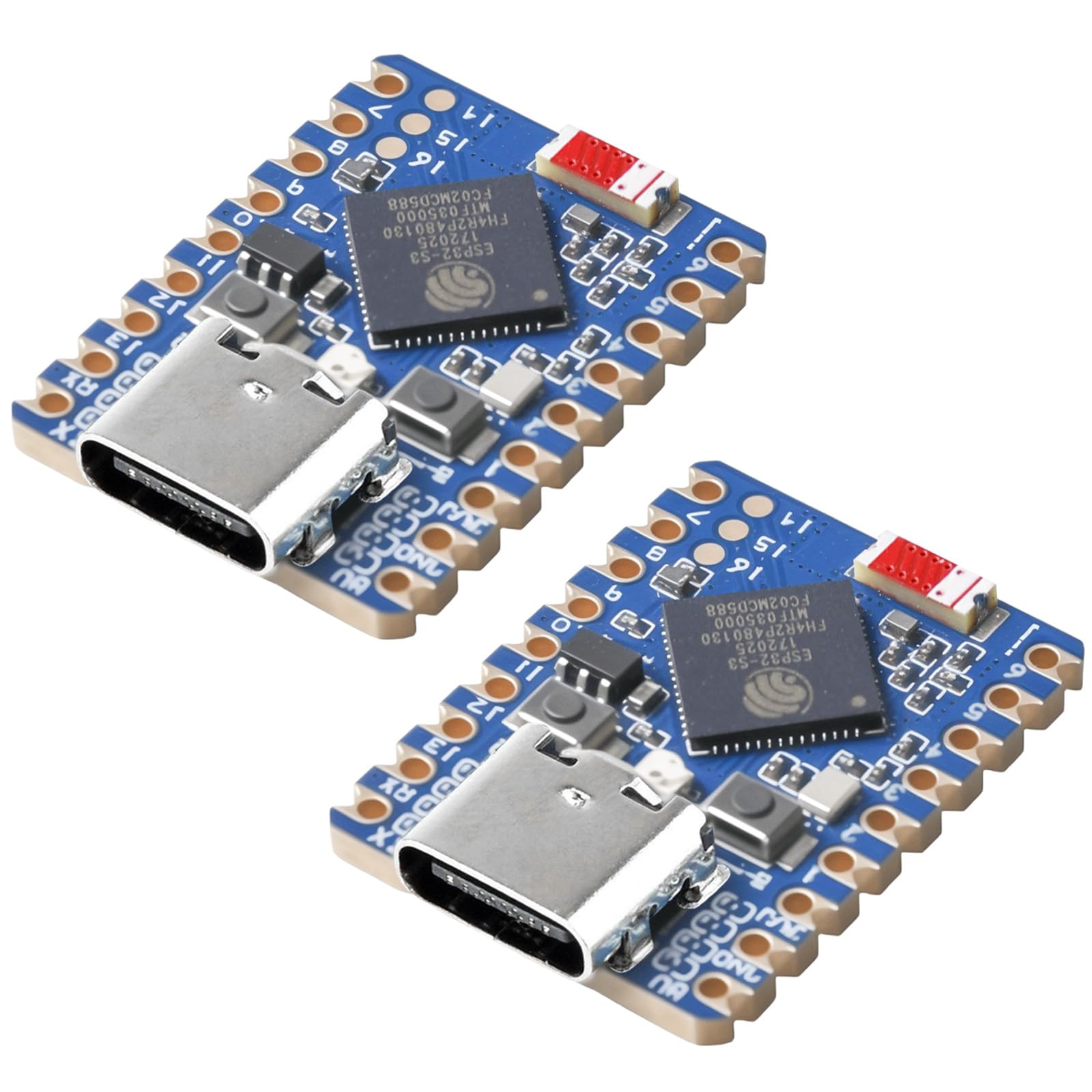 2 unidades ESP32-S3 Mini placa de desarrollo: ESP32-S3FH4R2 procesador de doble núcleo, 2,4 GHz WiFi y BT 5, módulos Castellated, adecuado para aplicaciones SMD, C/C++, MicroPython