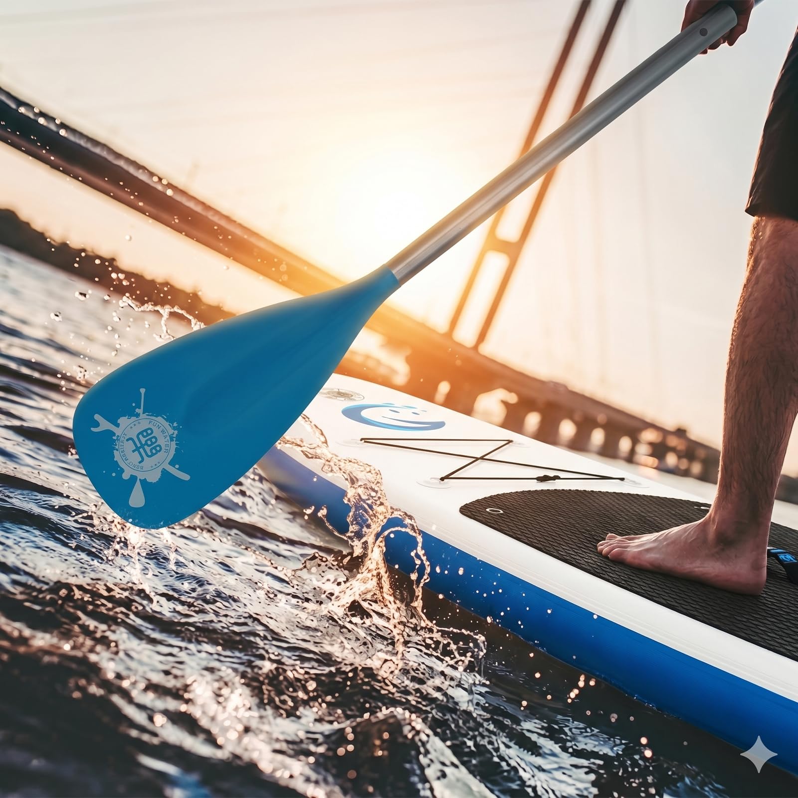 FunWater SUP Paddel – 3 Stück verstellbares Stand Up Paddle Board Paddel – leichtes & schwimmendes Paddelbrett Ruder – langlebig und verstaubar, verstärkte Nylonklingen – effizienter Hub