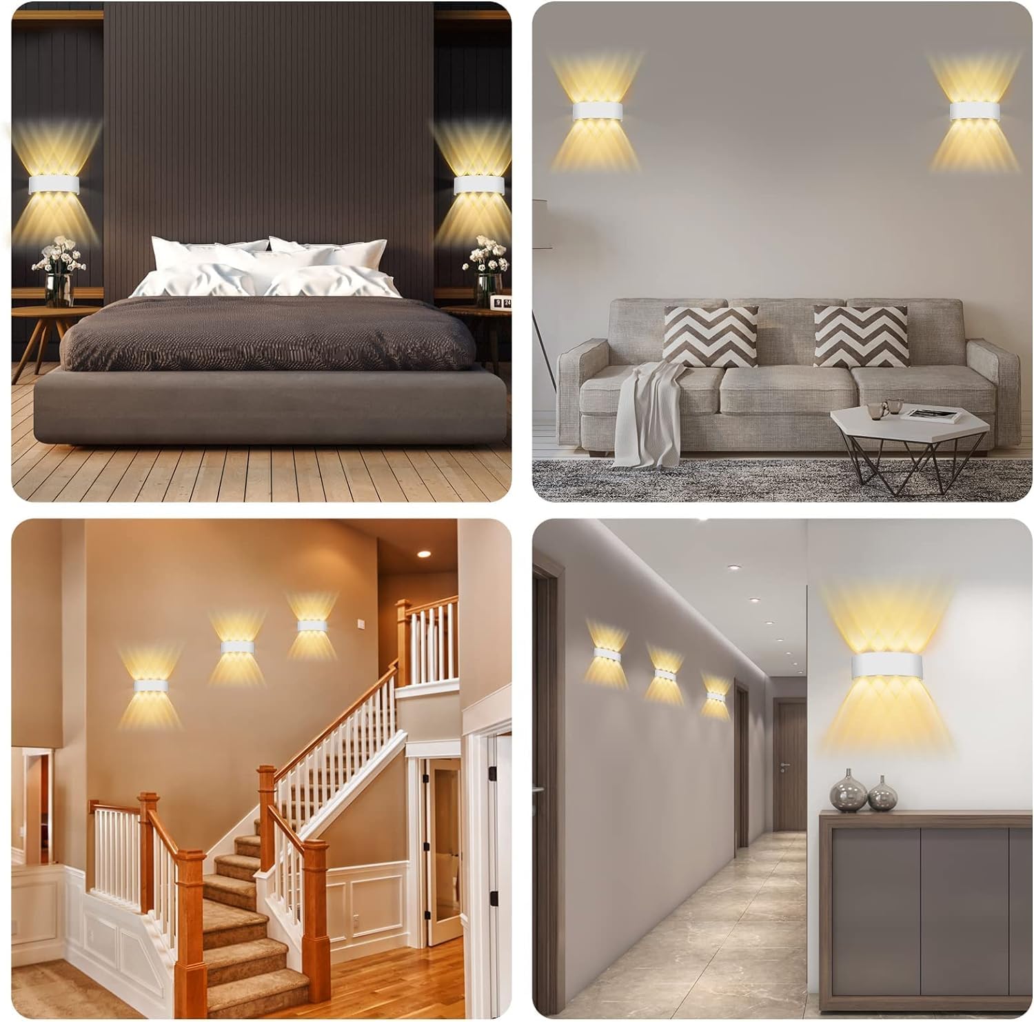 Lureshine 2 Pezzi Applique da Parete Interno, Lampada Interno LED Moderno Up Down Alluminio Pressofuso 8W Applique da Esterno LED 3000K Bianco Caldo per Soggiorno, Camera da Letto, Corridoio