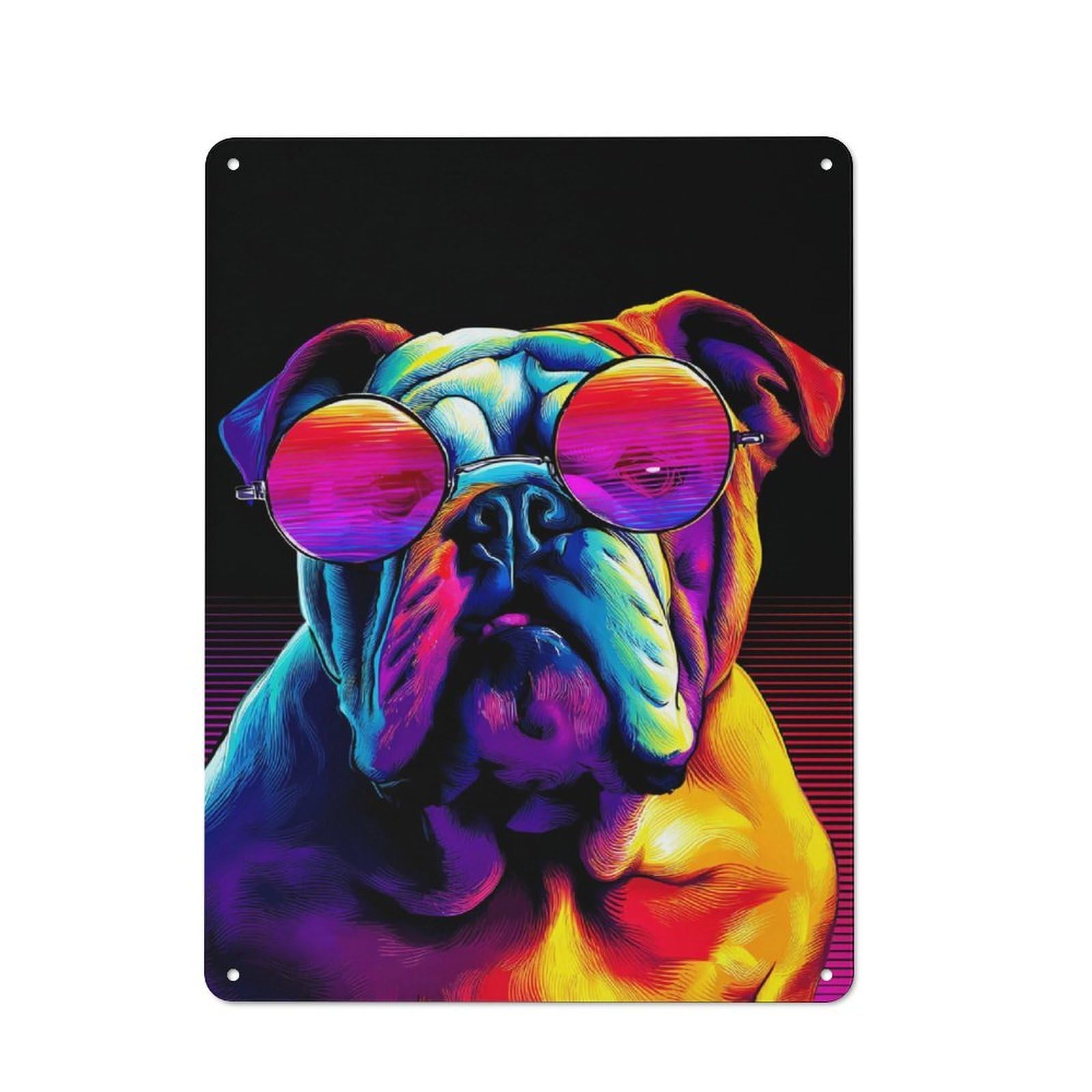 Junmoney Vibrant Bulldog With Sunglasses Vintage Tin Wall Plaque 40X30cm For Studio Or Craft Room, For Garage, Workshop And Man Cave Decoration