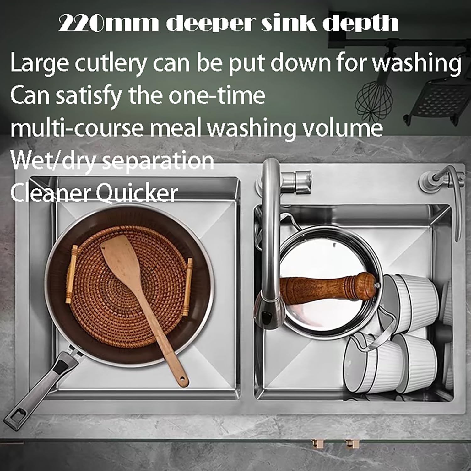 Double Bowl Drop-In Kitchen Sink,304 Stainless Sink with Pull-Down Faucet Water Purifier, with Accessories Drop In/Topmount Workstation Sinks Kitchen Basin,72 * 38cm