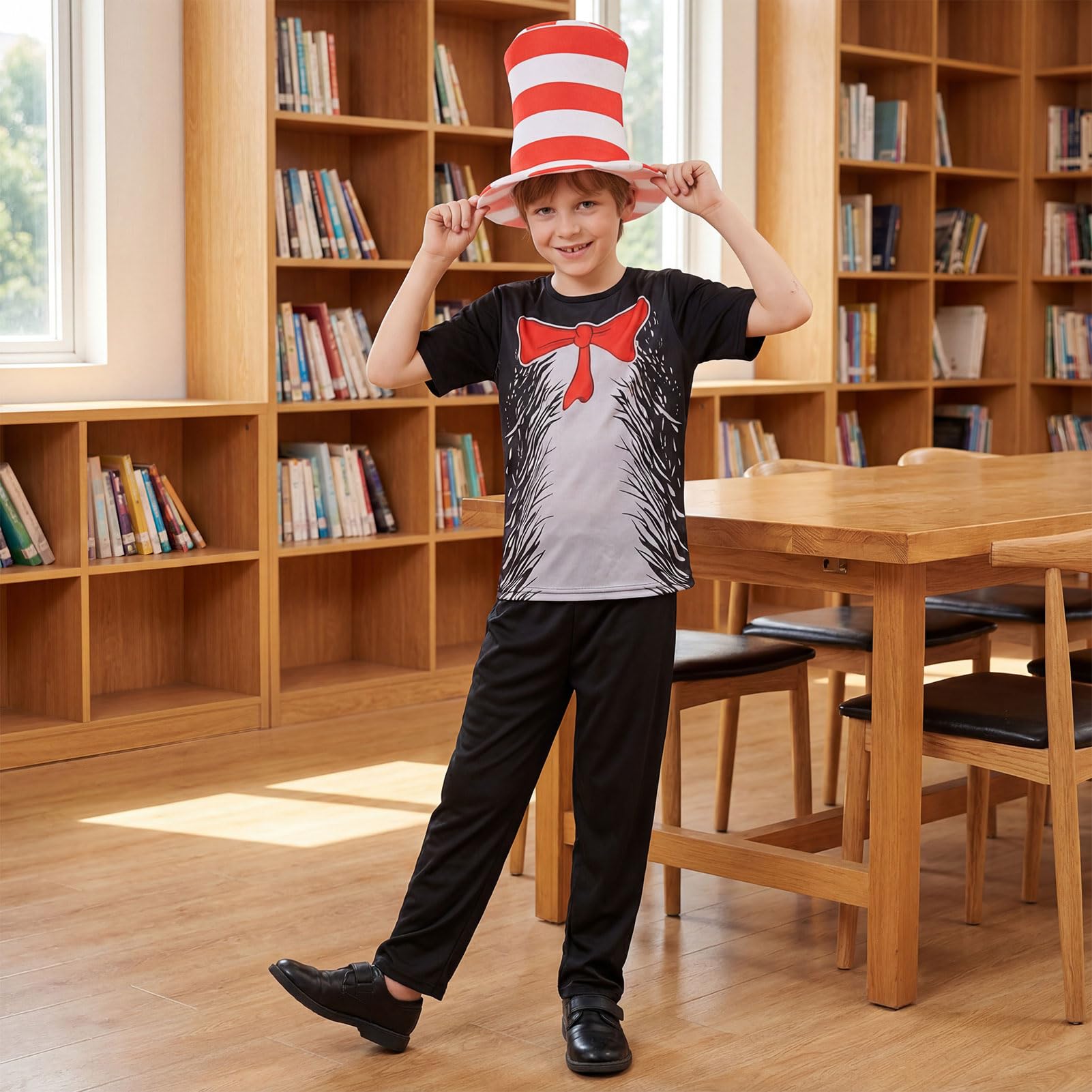 Aleshime Dr. Seuss The Cat in the Hat Costume Cat Costumes World Book Day Costumes Halloween Cosplay Fancy Dress (10-12 Years) - Image 3