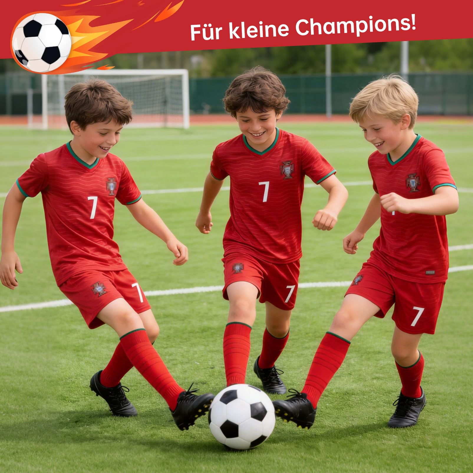 Ensemble maillot de football enfant numéro 7 respirant séchage rapide short manches courtes rouge
