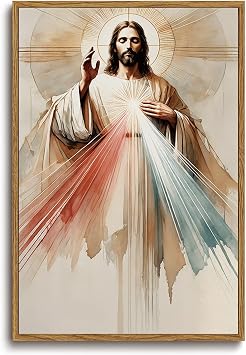 KISSFOX Jesus Canvas Wall Art Jesus Divine Mercy Framed Wall Art Christian Religious Serenity Prayer Canvas Art Prints Artwork For Prayer Room Living Room Bedroom Kitchen, 12x16 inch