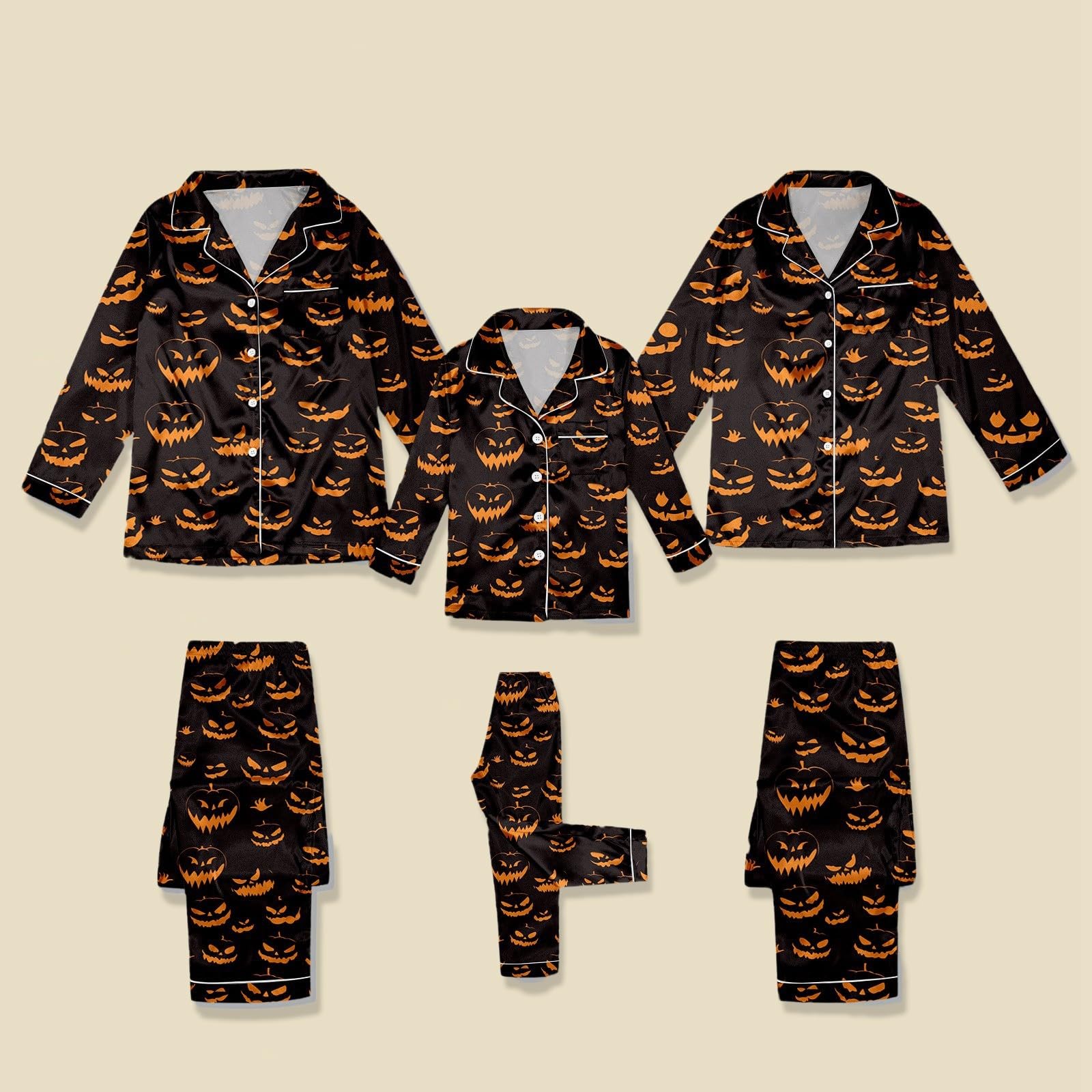 Generisch Passender Familienpyjama Halloween Papa langärmelig seidenartig Nachtwäsche Kostümparty Outfit für Fest