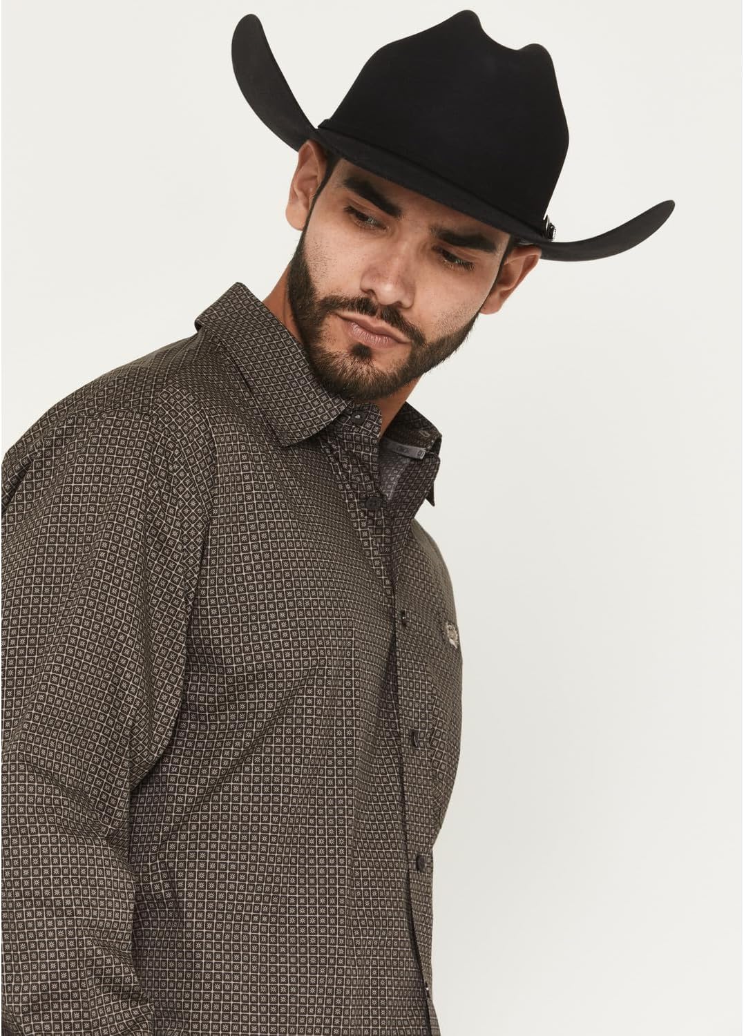 Cinch Men's Brown Square Print Long Sleeve Button Shirt - Image 2