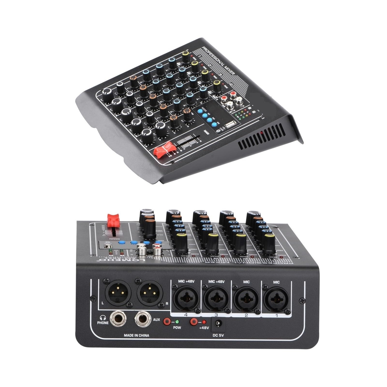 Mikser dźwięku, 4 Mono 1 Stereo 6 Kanałów USB Odtwarzanie Nagrywanie DJ Impreza Szkoła Spotkanie Kościół Rodzina Mikser Audio