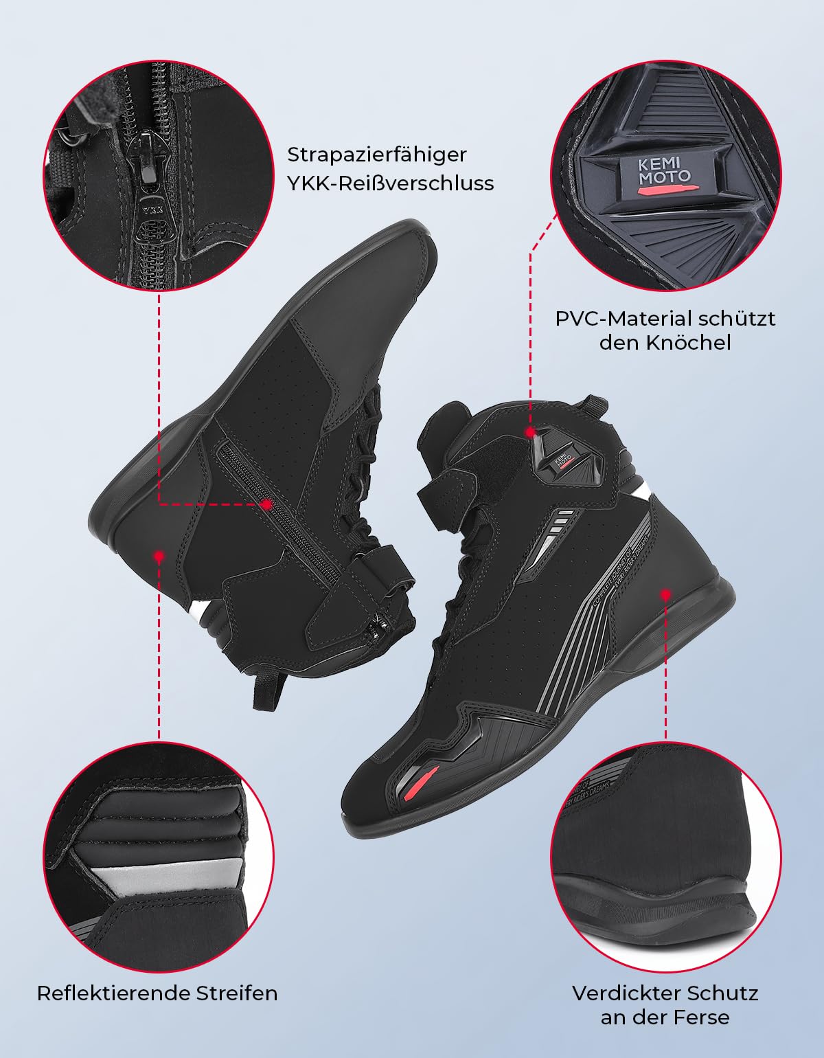 KEMIMOTO Motorrad Schuhe Herren, CE-Zertifiziert, Motorradschuhe Verstärkter Schalthebel-Pad aus TPR-Material, Motorradstiefel Herren Atmungsaktiv und Verschleißfest, Verstärkte Knöchel