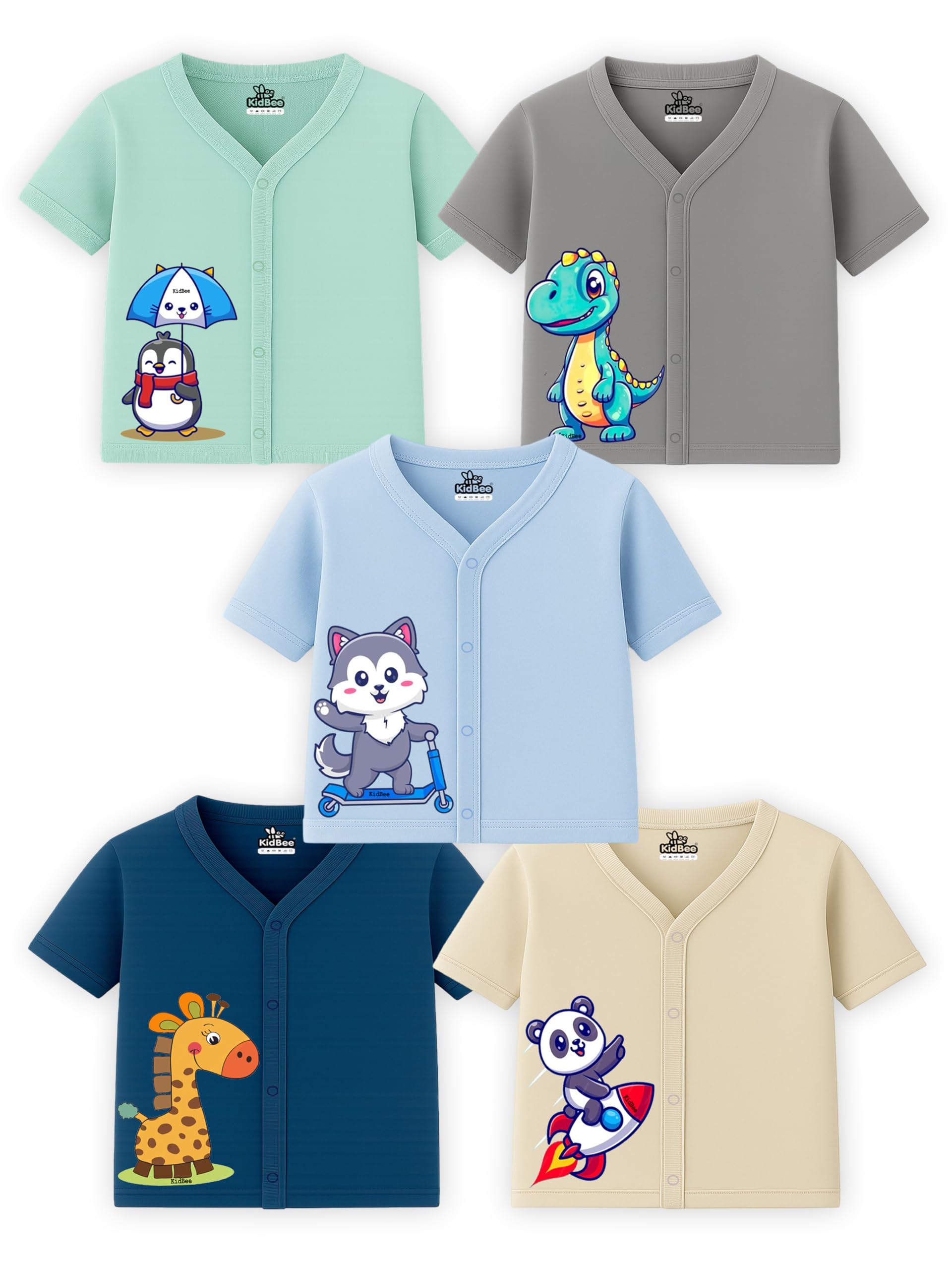 Baby Cotton Half Sleeve Front Open Jabla Top/T-Shirt – Pack of 5-image-32