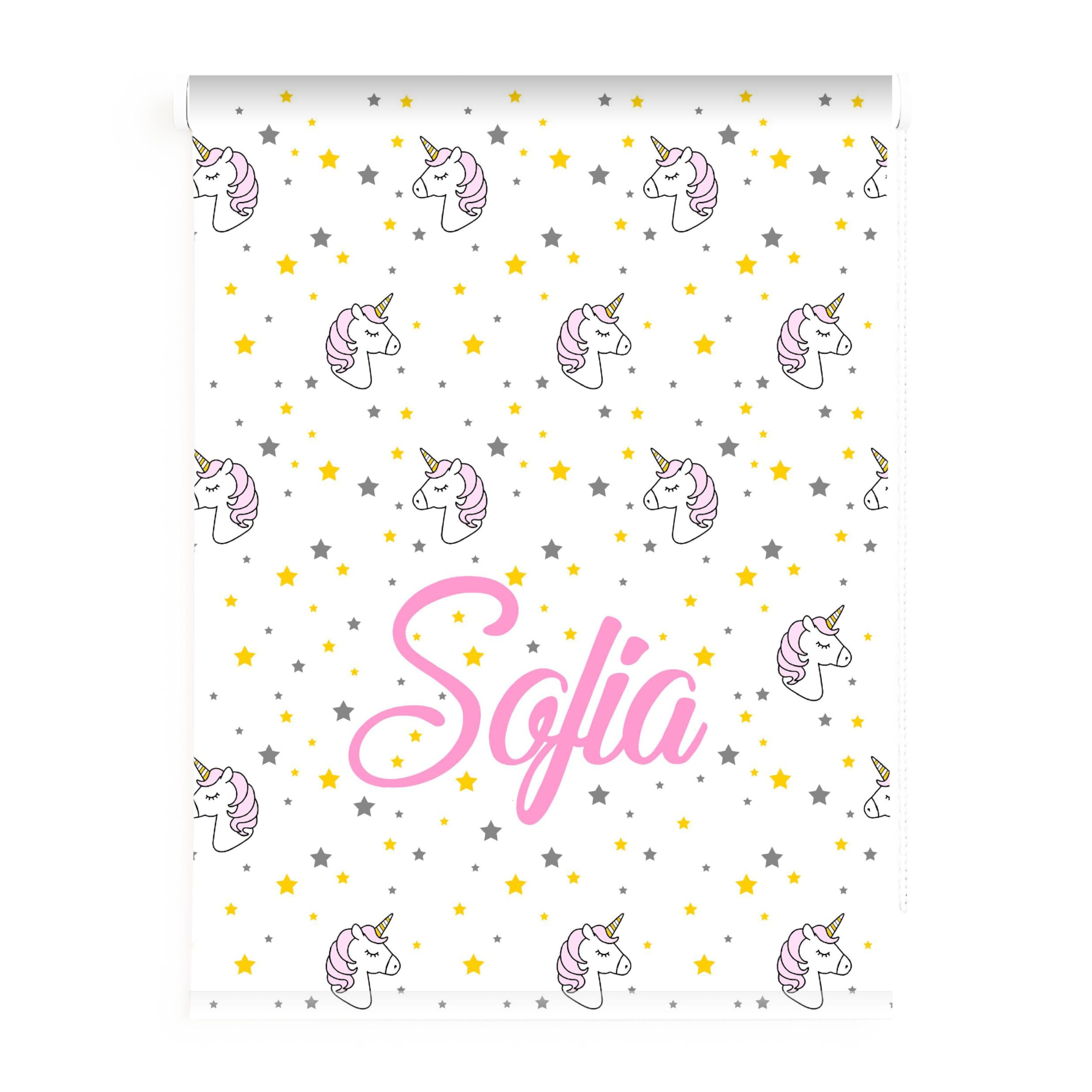 Estor infantil niña dibujo Unicornio 005. Estor infantil personalizado con nombre. Cortinas y estores infantiles estampado Unicornios. Estor enrrollable translucido habitación niña (110x170)