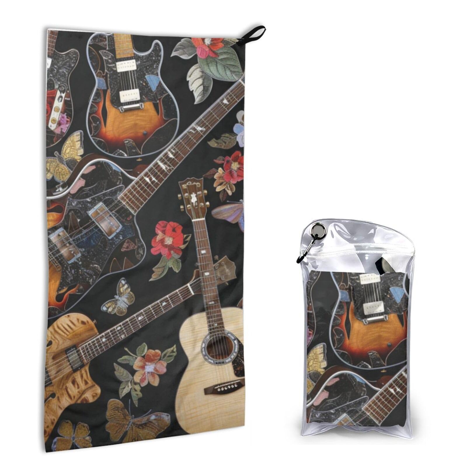 BWWHCCTI Quick Dry Hand Towel With Bag - Guitars Printed Super Absorbent Face Cloth Microfiber Travel Sports Towels 40x80cm