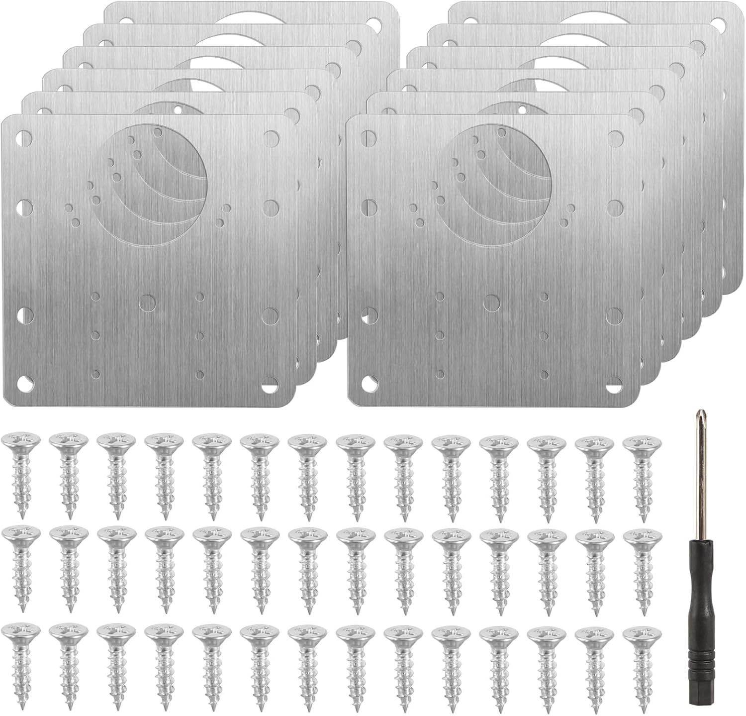 12pcs Hinge Repair Plate Stainless Steel with 72 Screws & Screwdriver