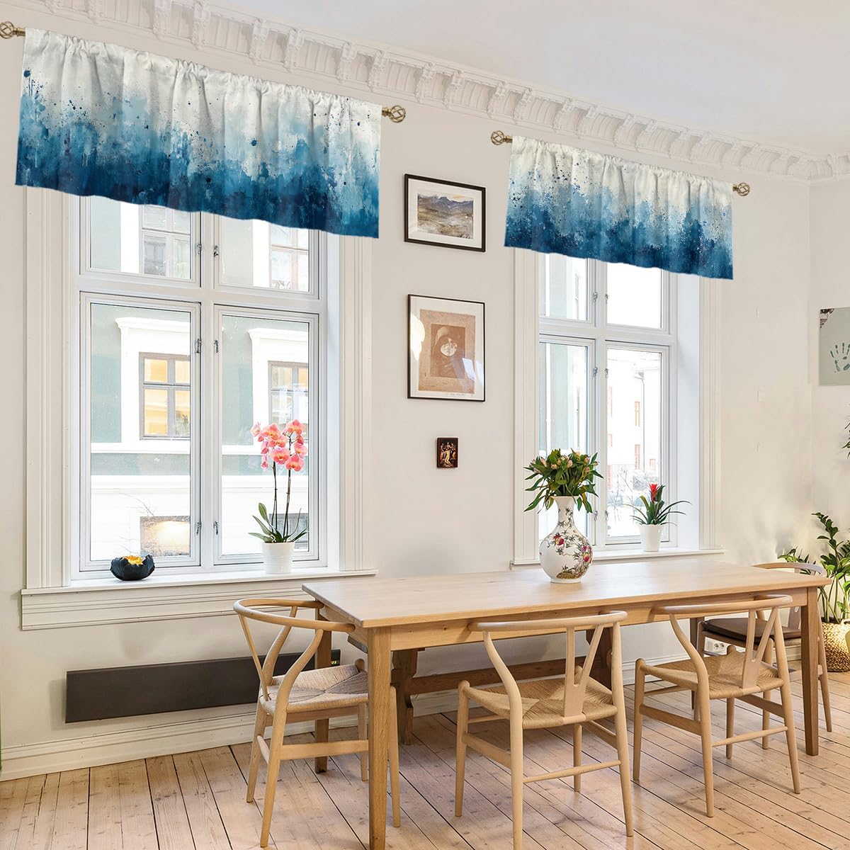 Navy Blue Curtain Valance for Windows 2 Pack Abstract Art Rod Pocket Printed Curtain Valances Short Tier Curtains for Kitchen Living Room Bathroom Bedroom 54 x 18 Inch - Image 6